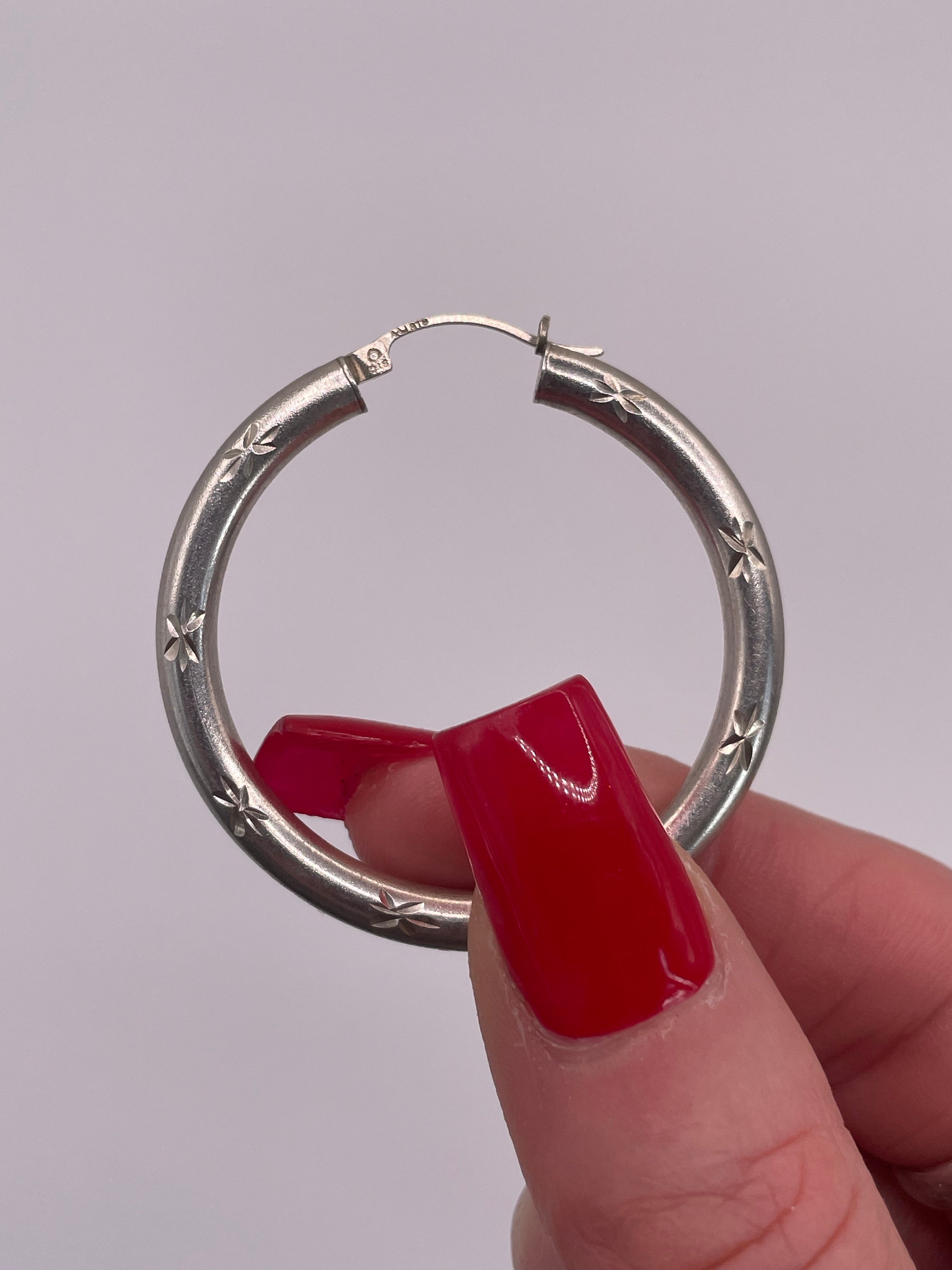 Sterling Silver Star Etched Chunky Hoops