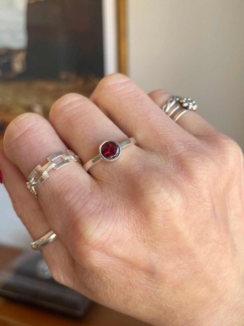 Sterling Silver Petite Garnet Ring