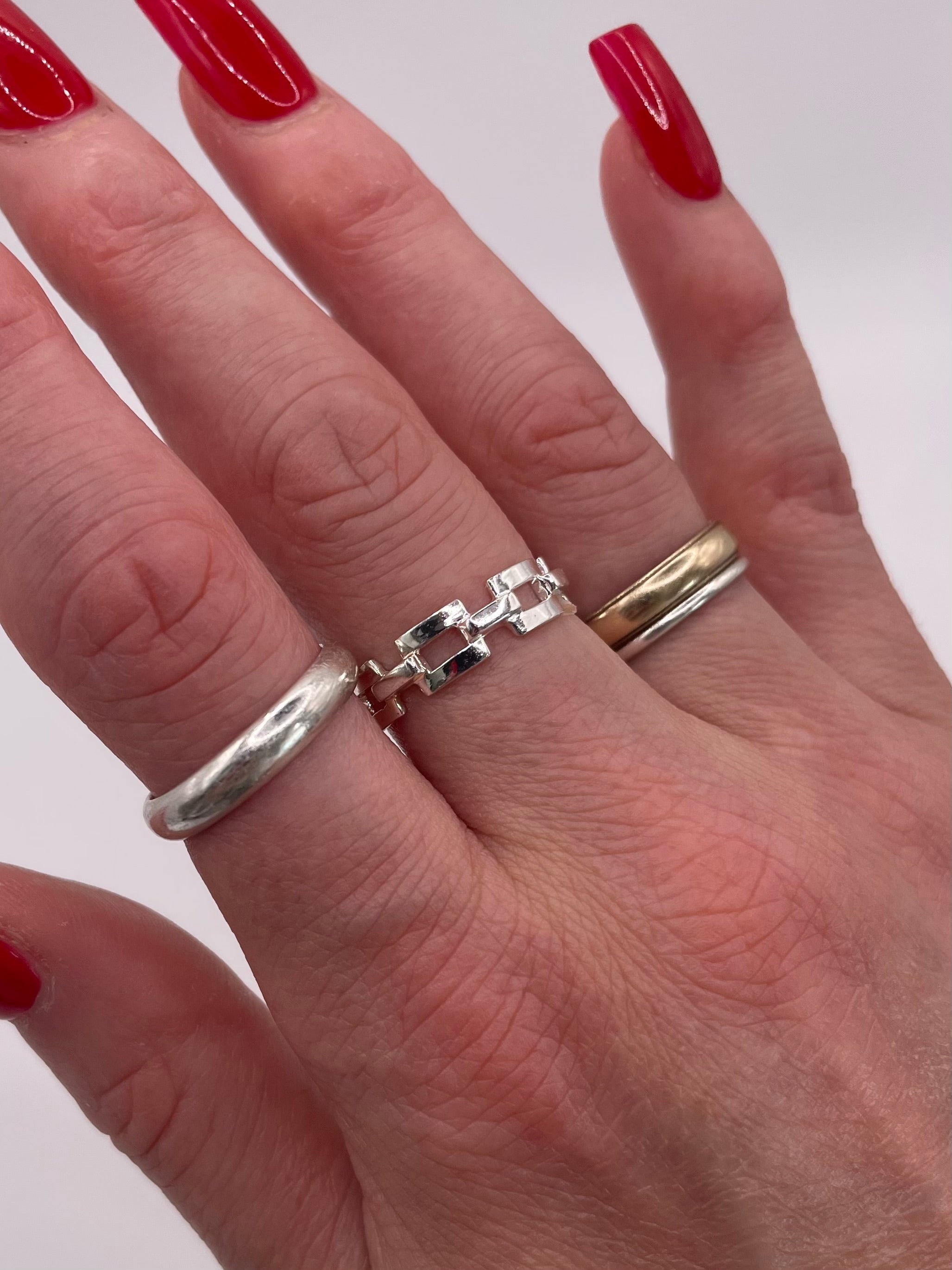 Sterling Silver Chain Link Ring Minimal Band