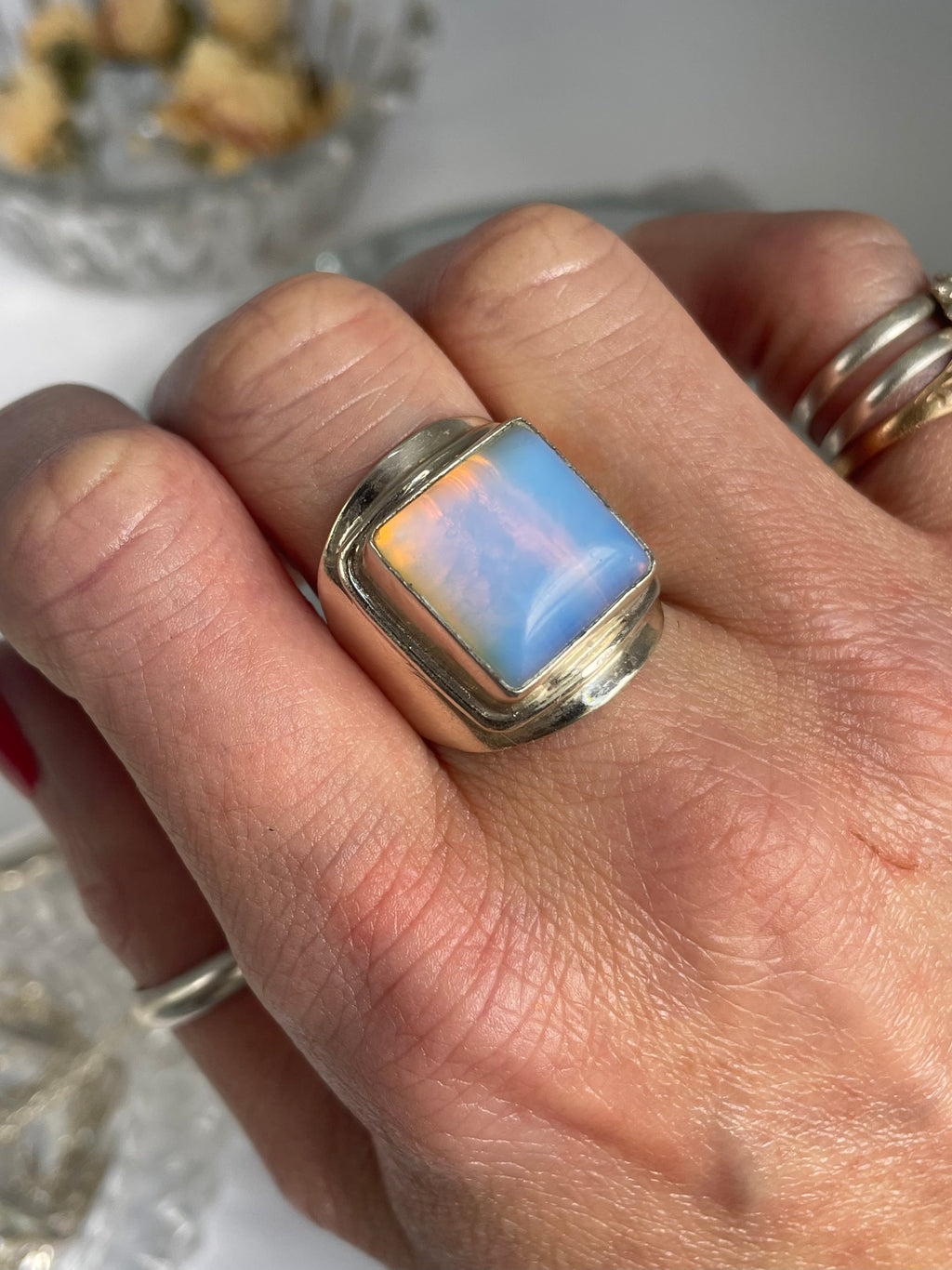 Sterling Silver Chunky Opalite Statement Ring
