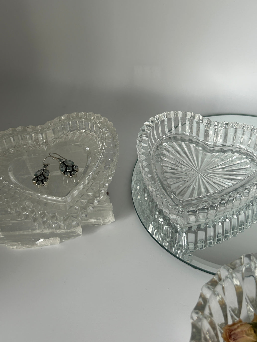 Crystal Heart Jewelry Dish Lidded Stacked Design