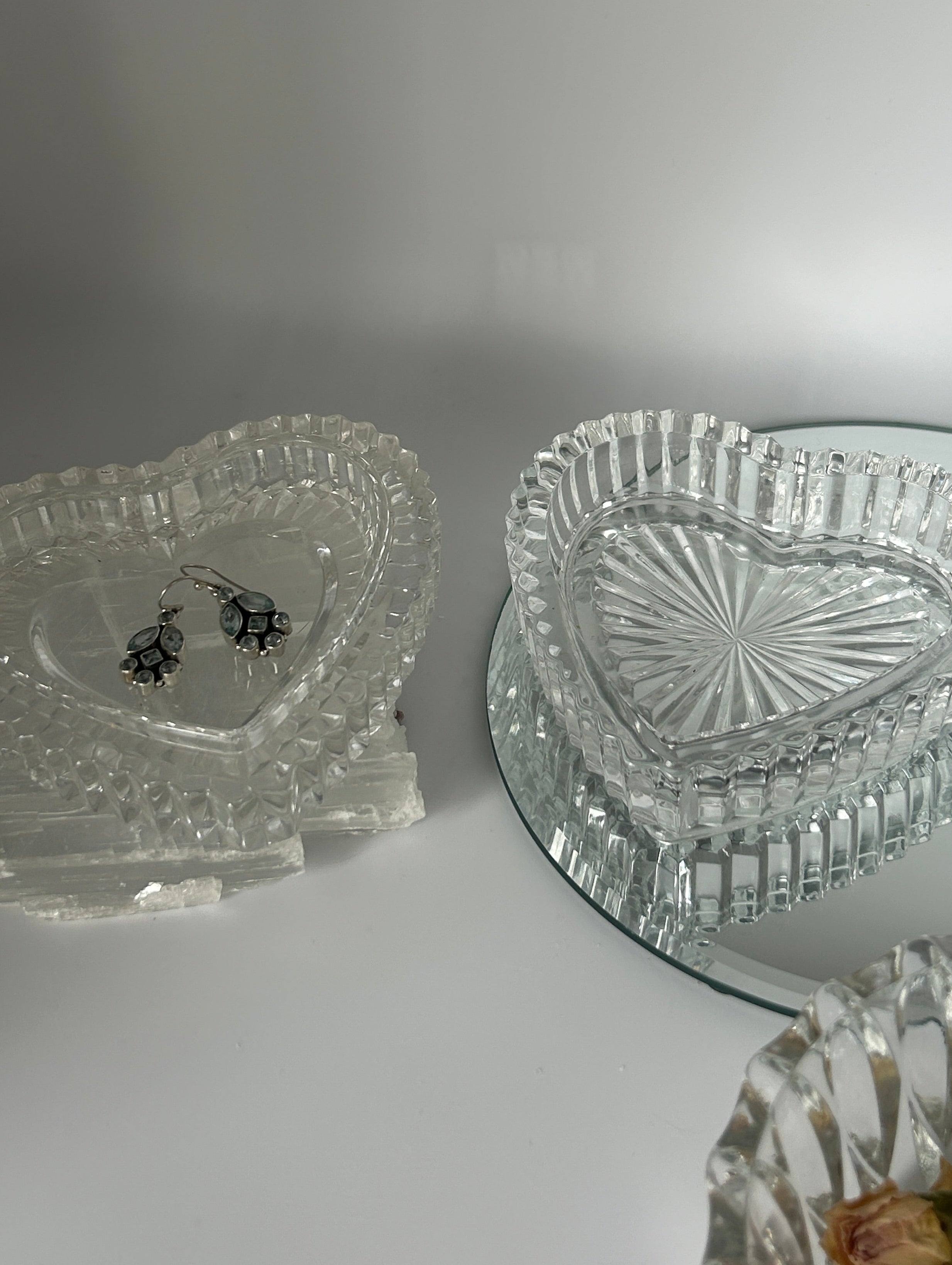 Crystal Heart Jewelry Dish Lidded Stacked Design