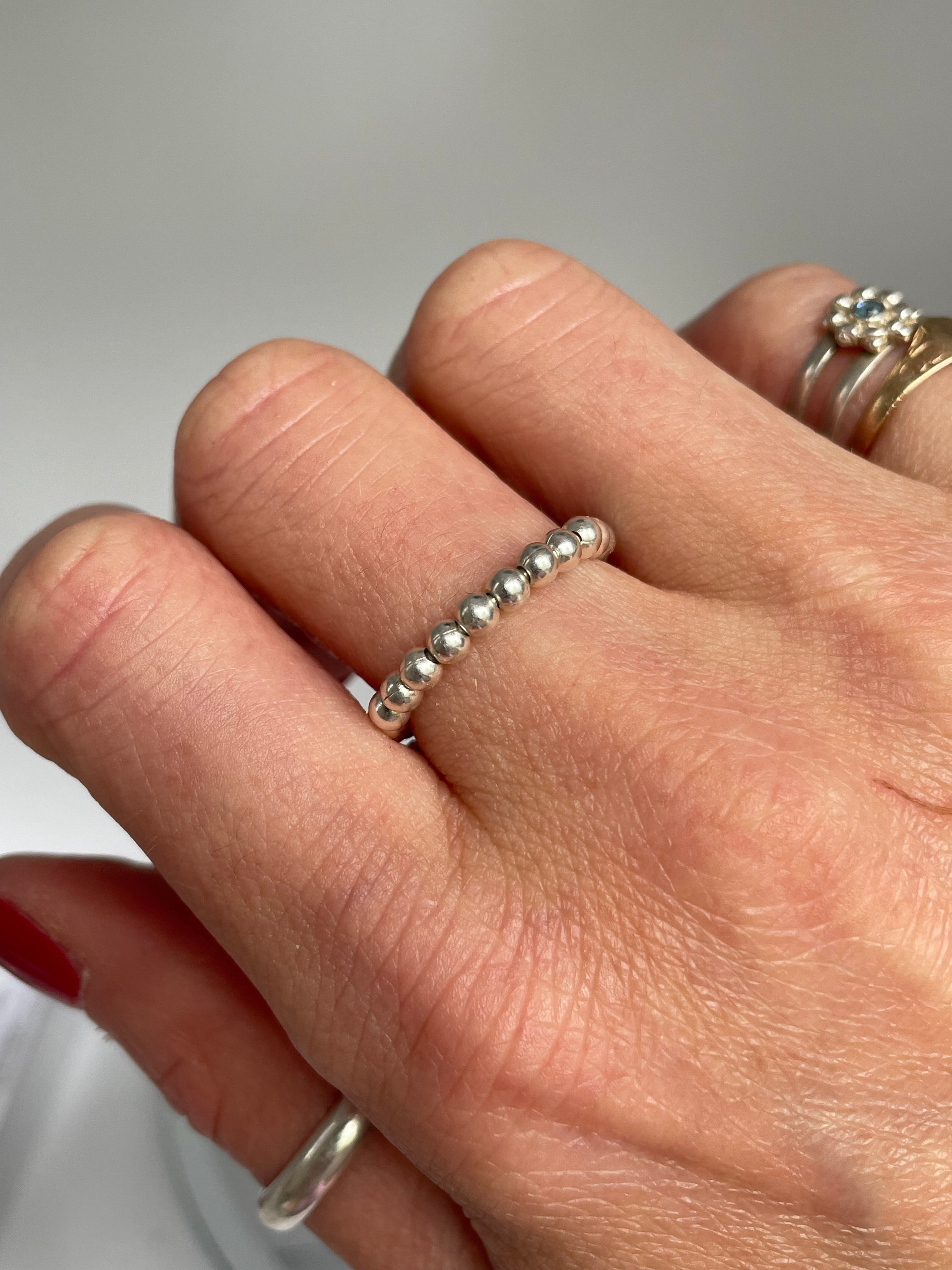 Silver Bead Stacking Ring