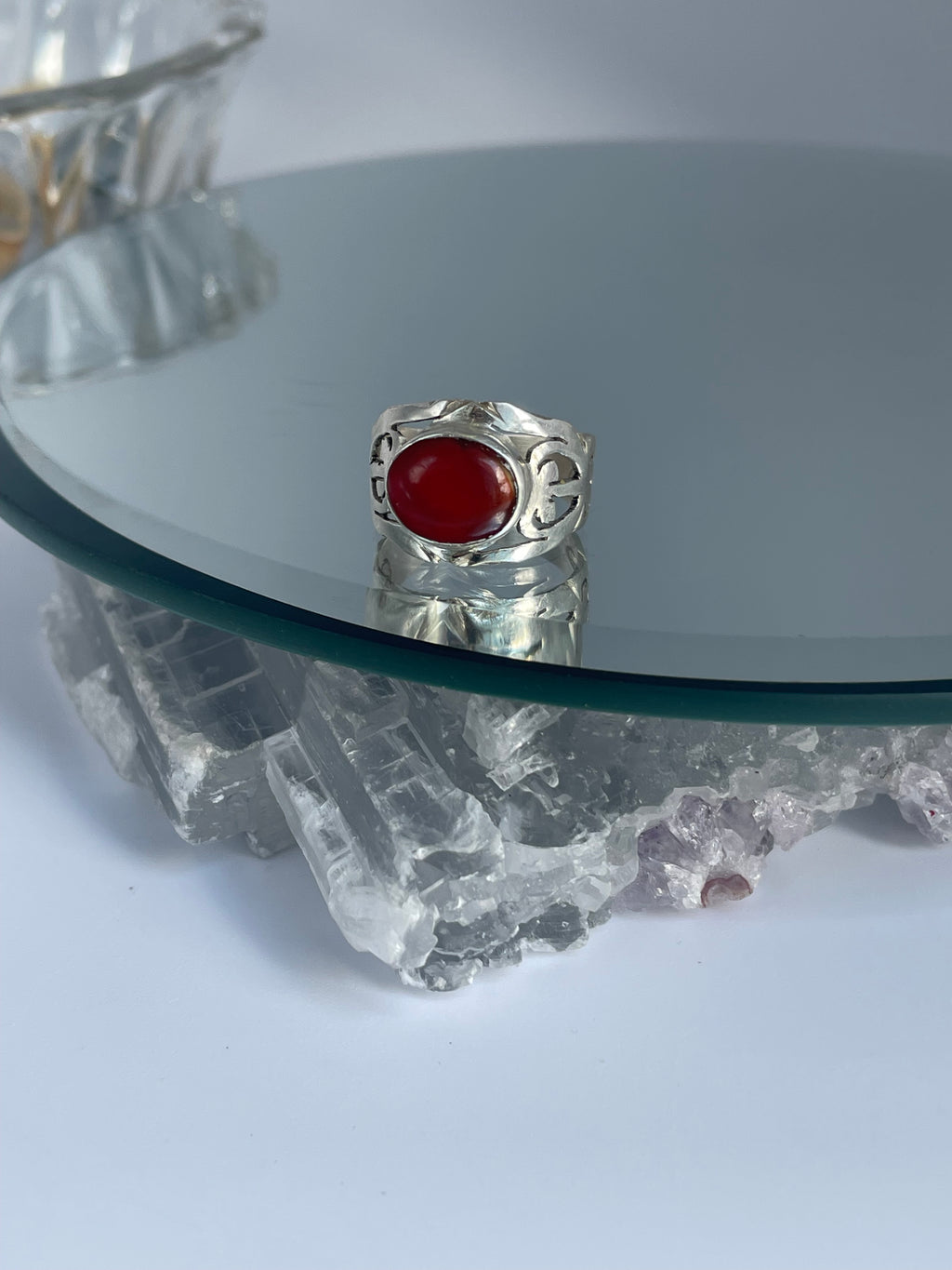 Red Agate Silver Ring