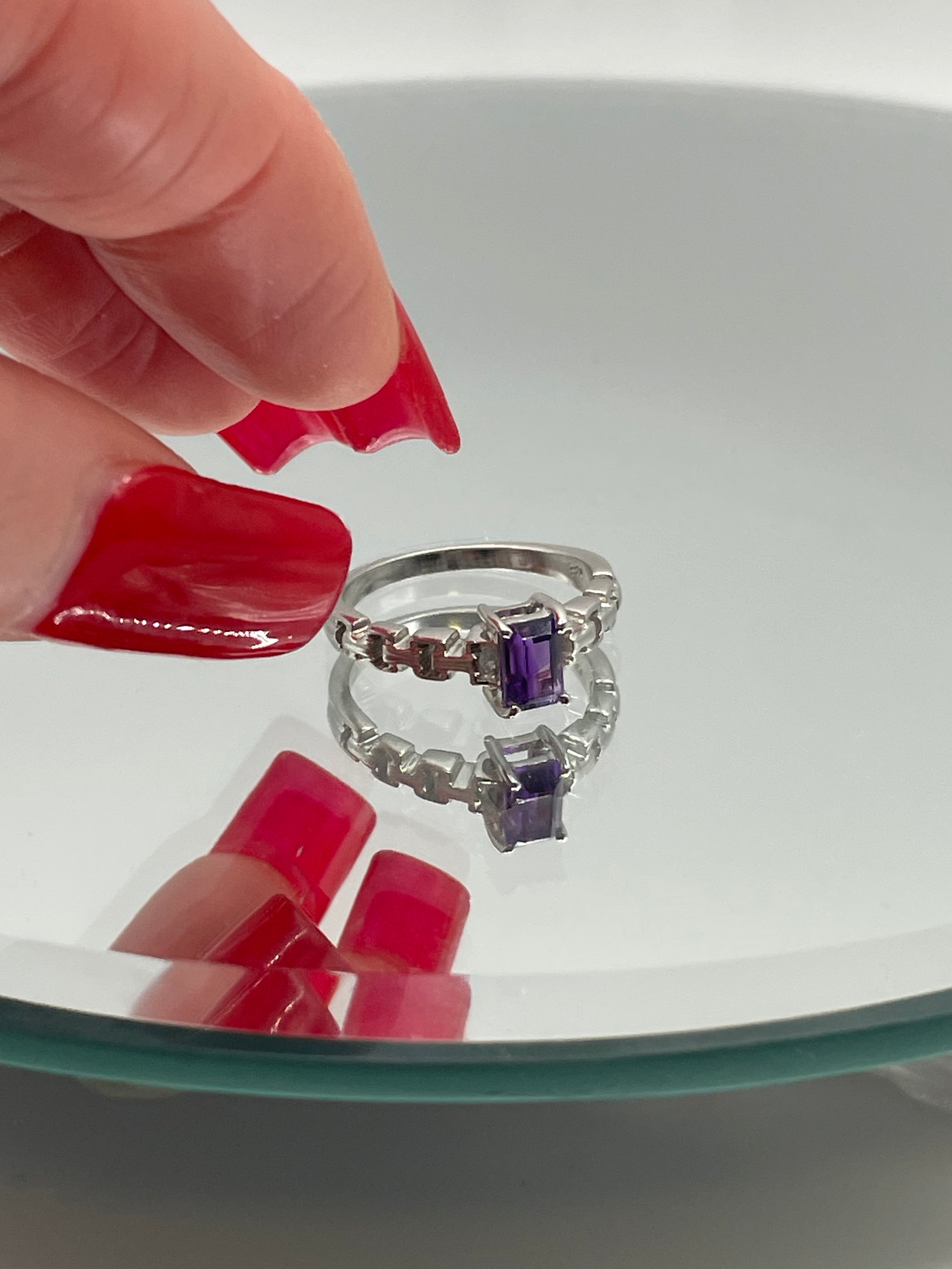 Sterling Silver Amethyst Chain Link Ring