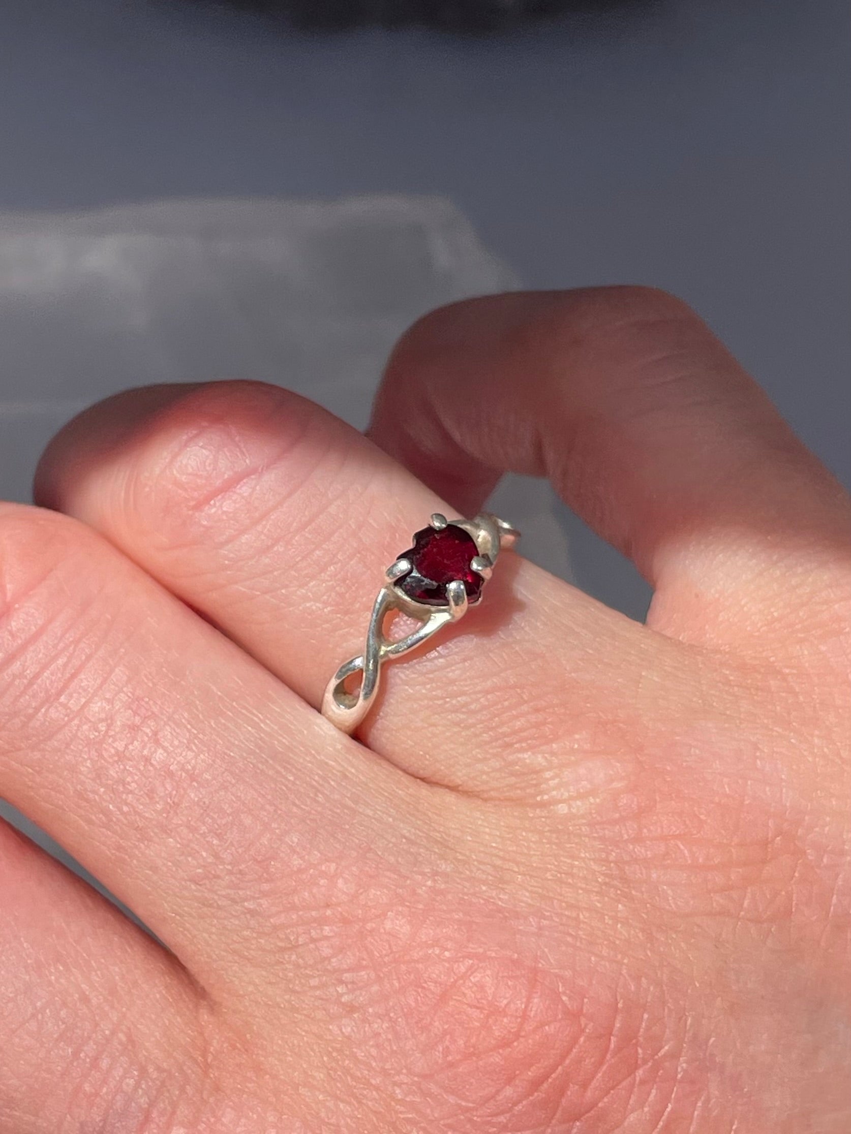 Sterling Silver Garnet Heart Ring