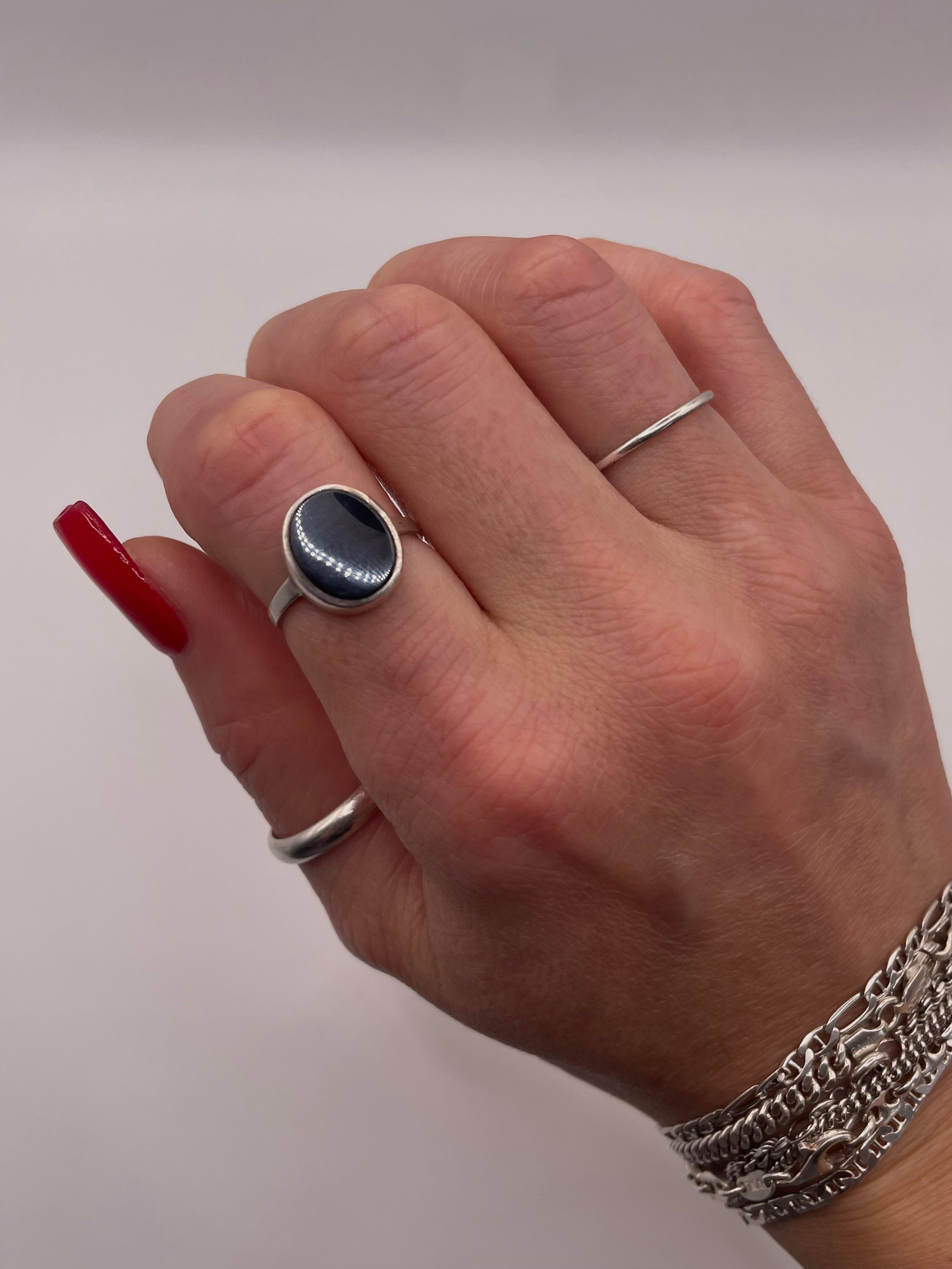 Sterling Silver Minimalist Round Hematite Ring