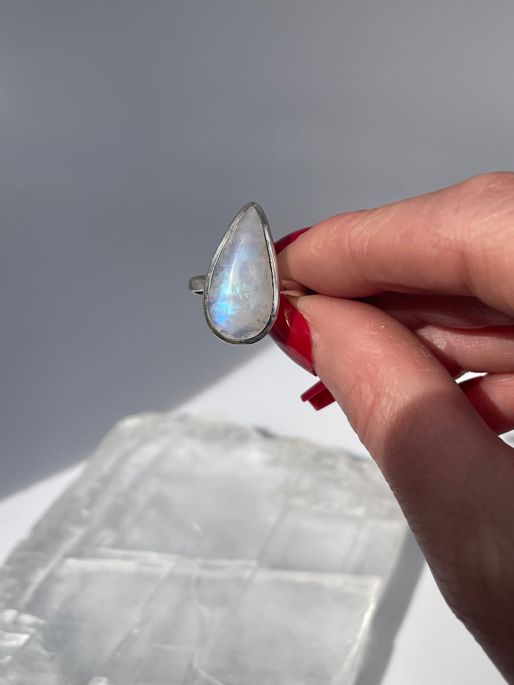 Sterling Silver Moonstone Teardrop Statement Ring