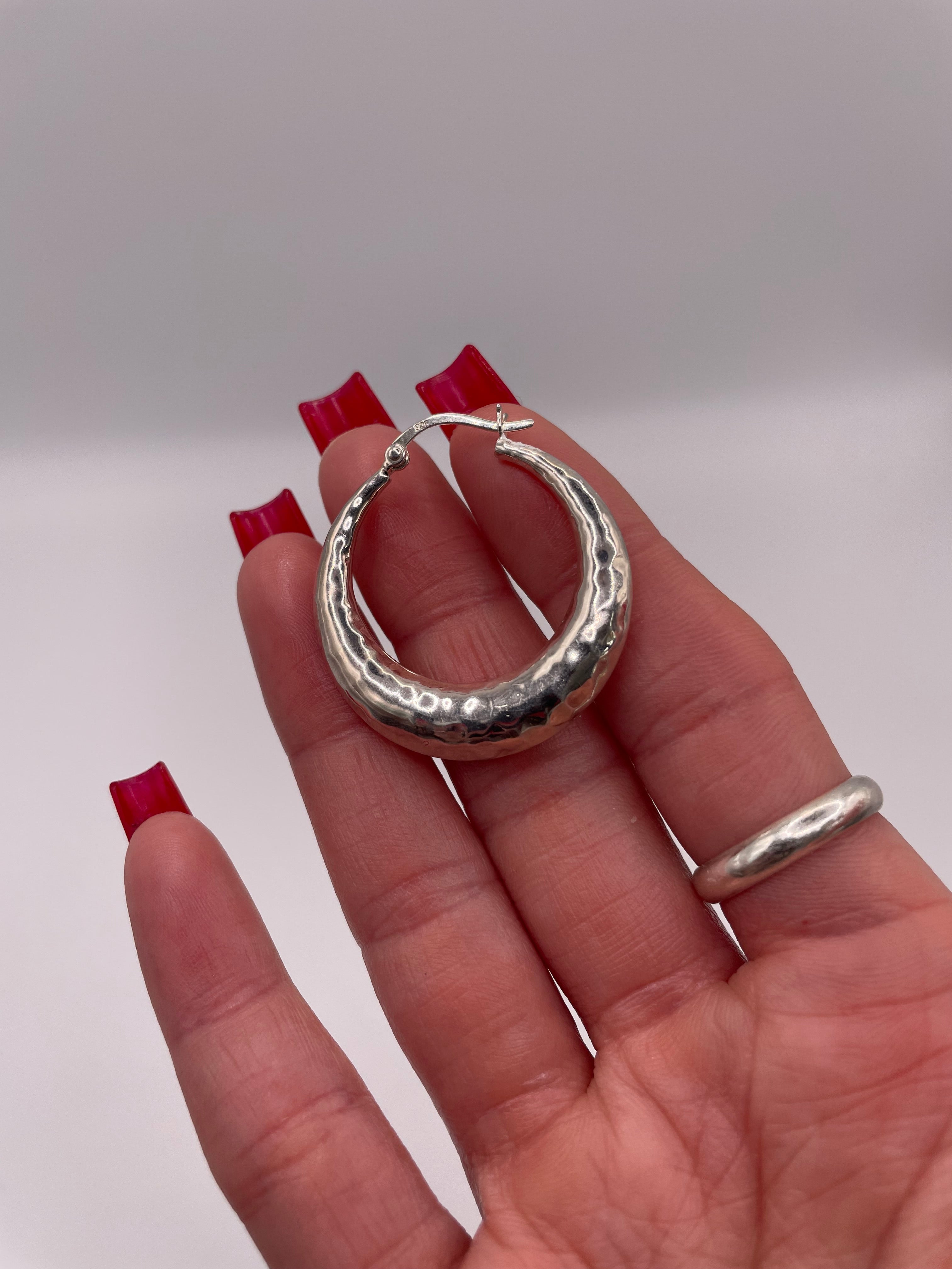 Sterling Silver Puffy Hoop Earrings