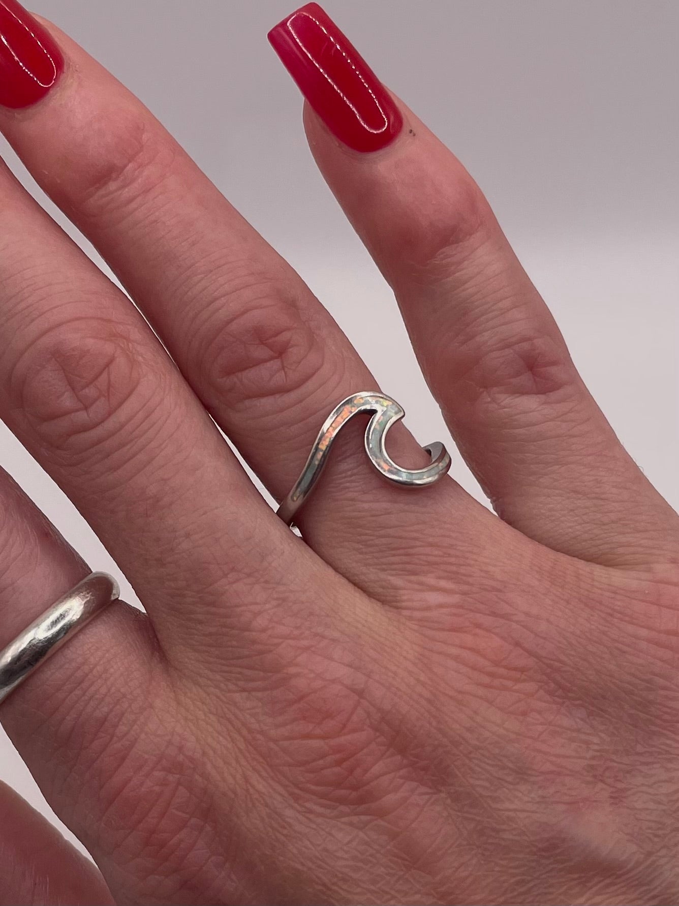 Sterling Silver Opalite Ocean Wave Ring