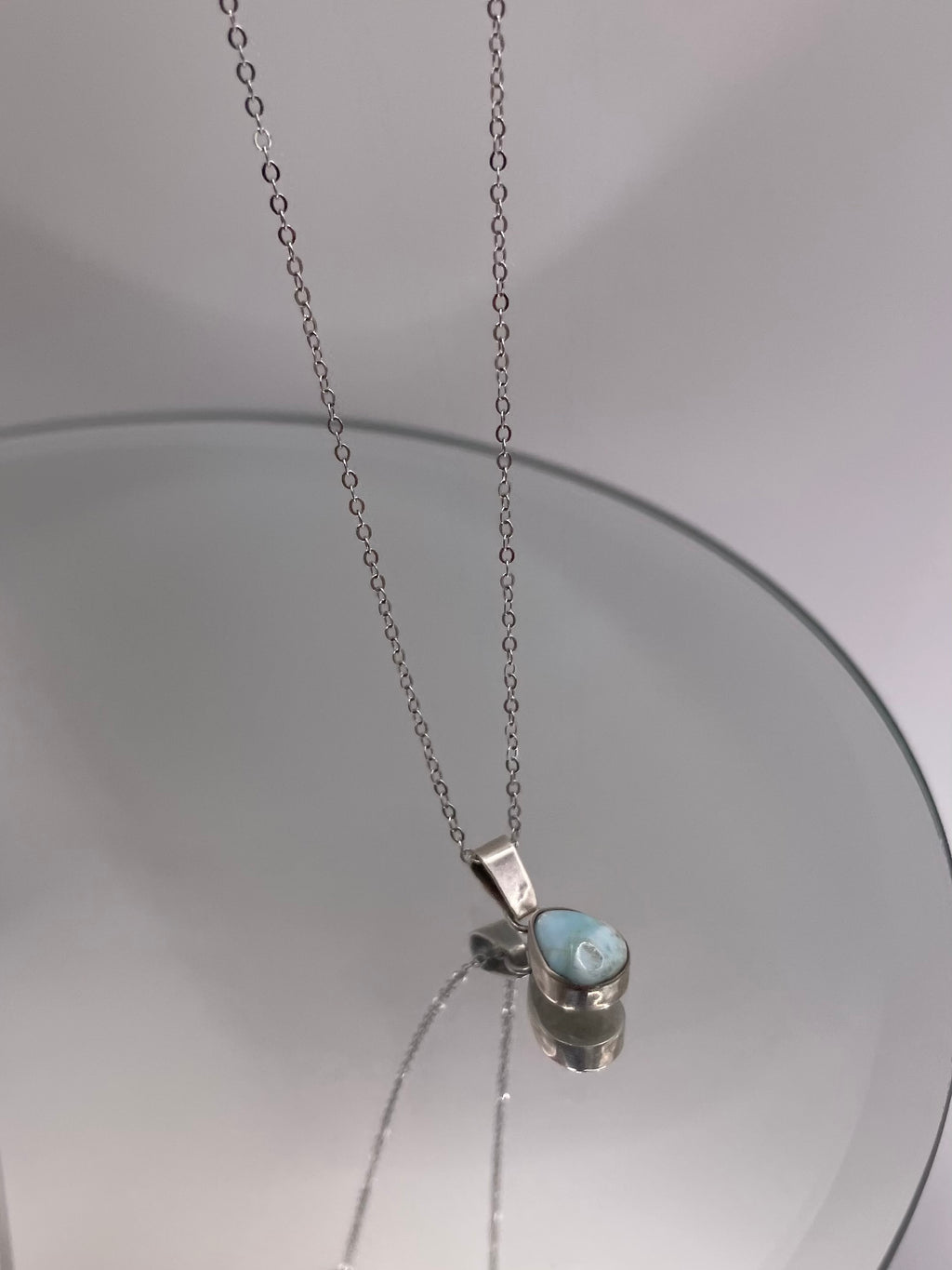 Sterling Silver Larimar Teardrop Necklace Delicate Chain