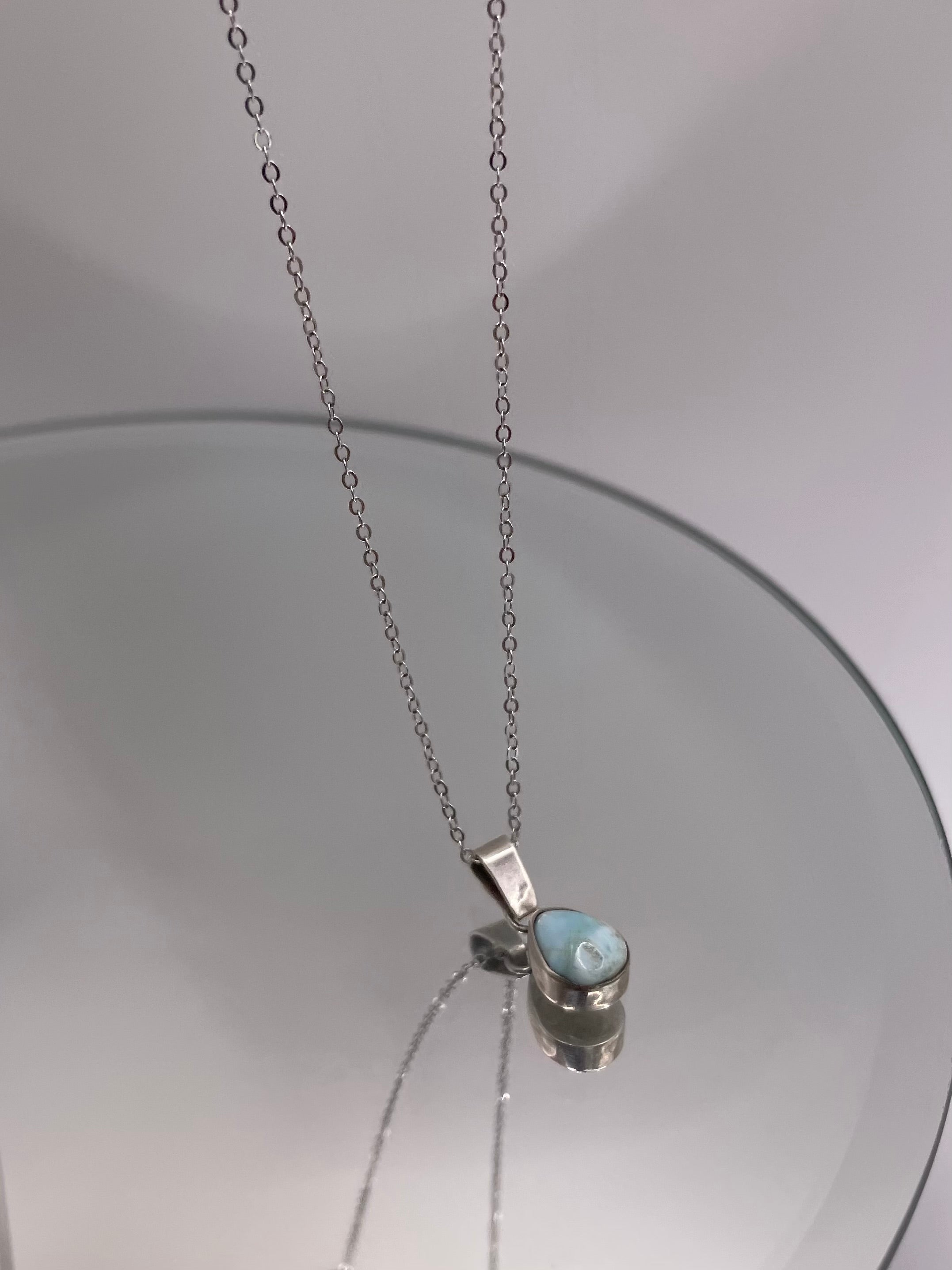 Sterling Silver Larimar Teardrop Necklace Delicate Chain