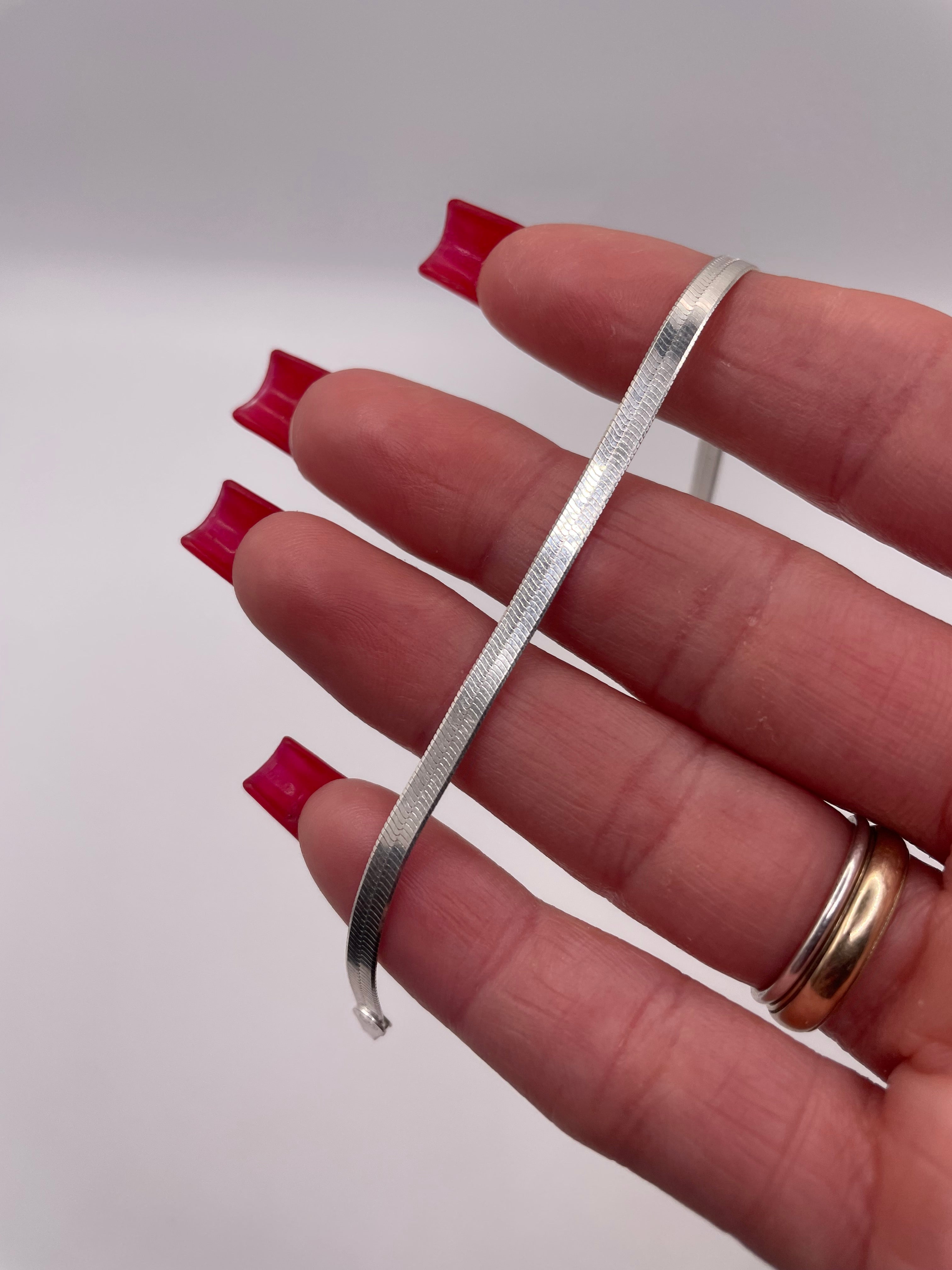Italian Silver Minimal Herringbone Chain Bracelet