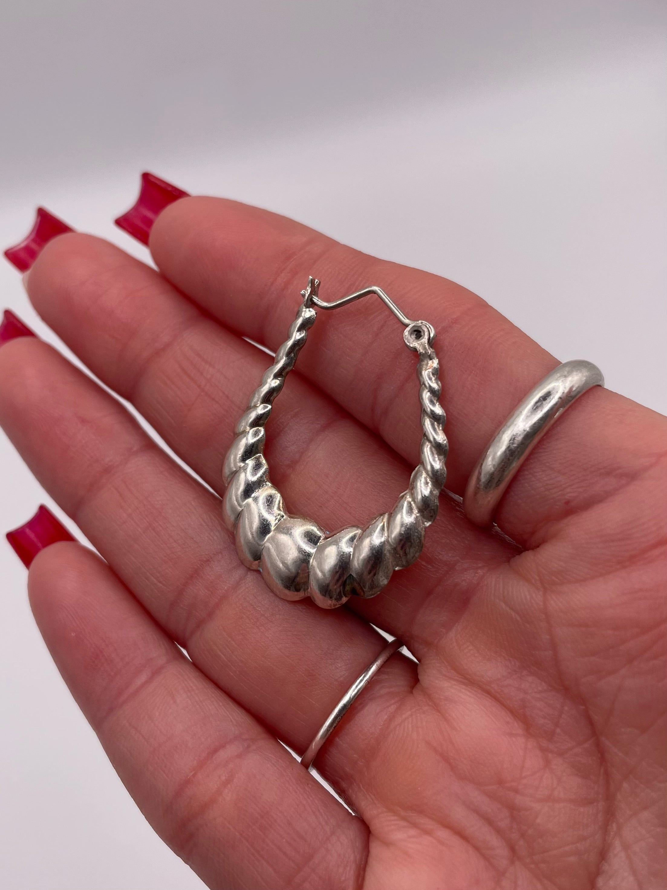Sterling Silver Puffy Textured Hoop Earrings