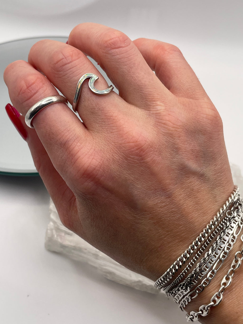 Sterling Silver Opalite Ocean Wave Ring