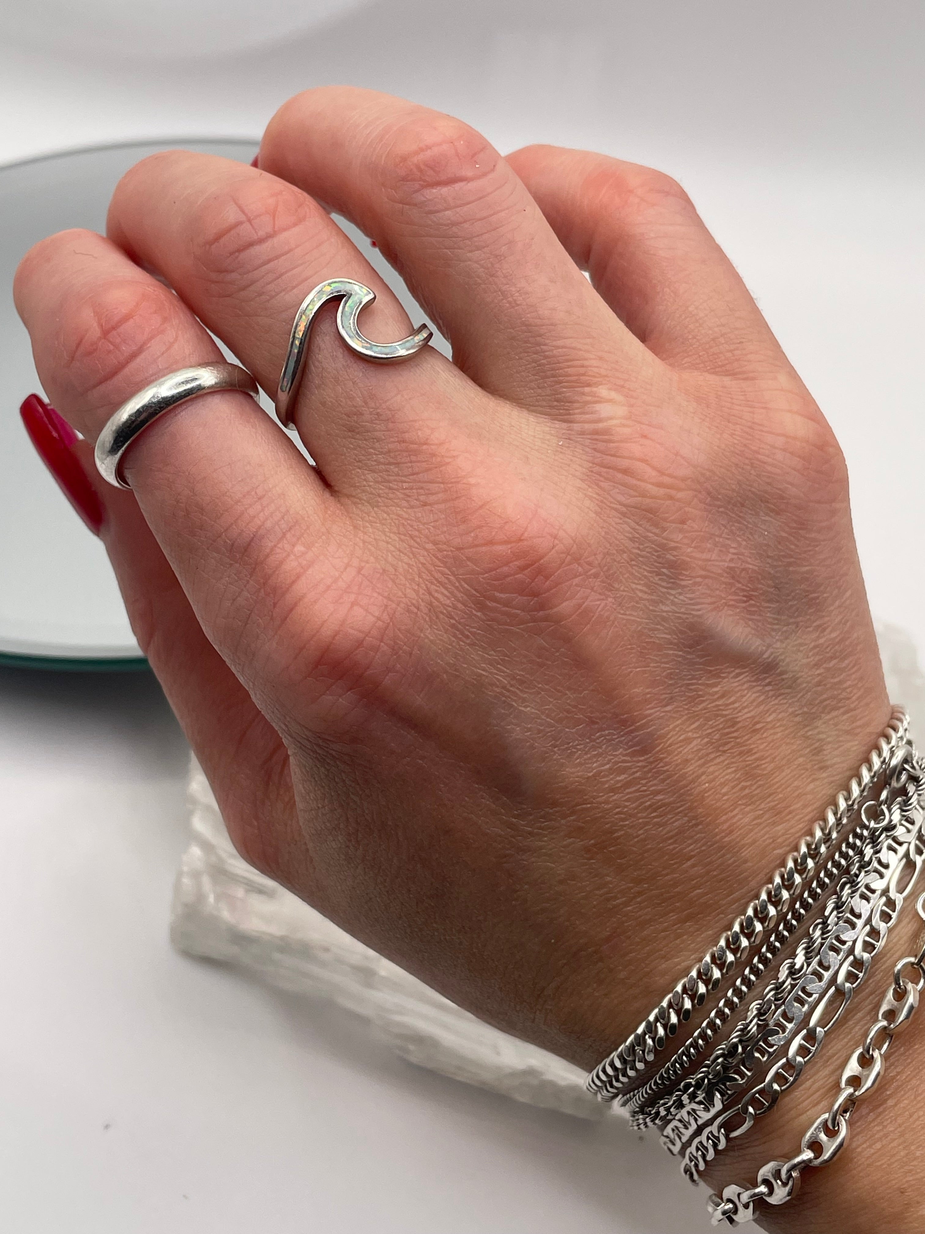 Sterling Silver Opalite Ocean Wave Ring
