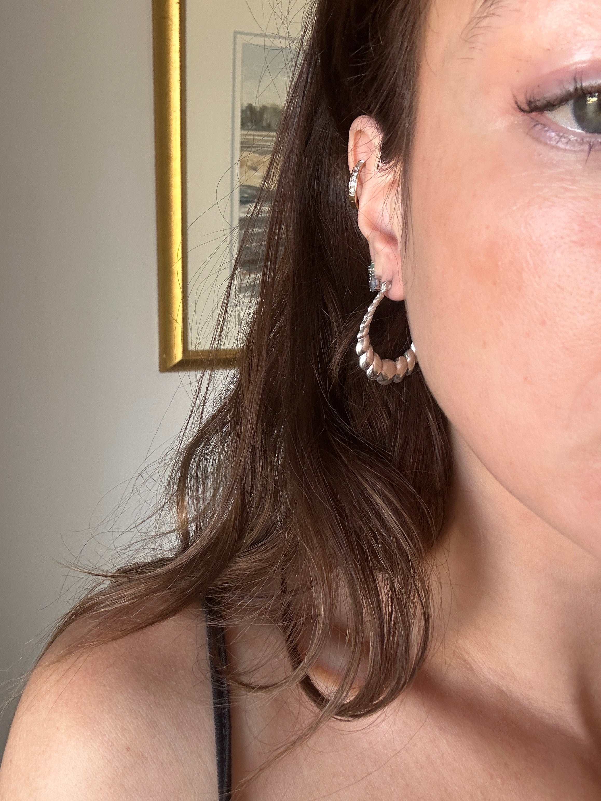 Sterling Silver Puffy Textured Hoop Earrings