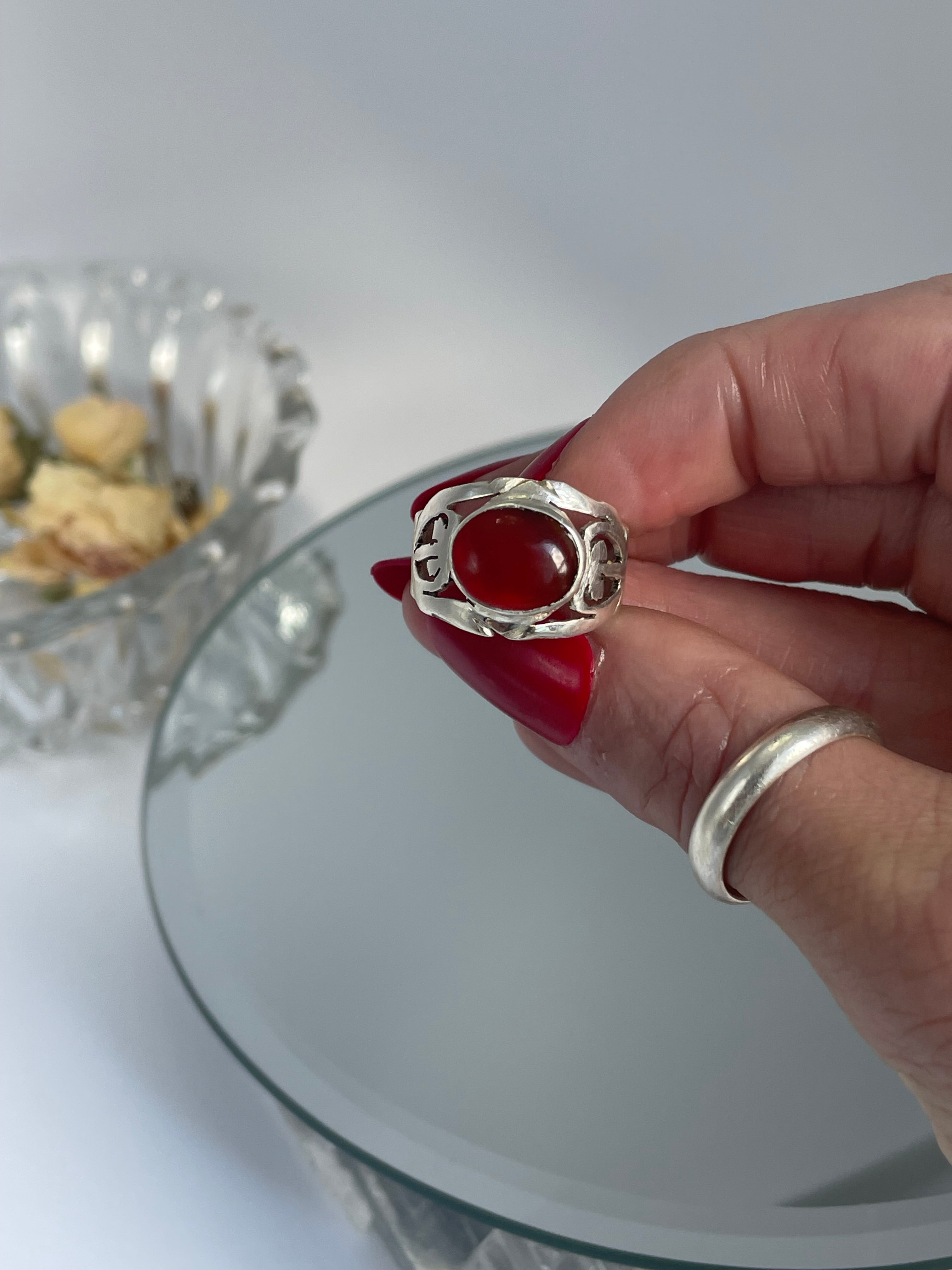 Red Agate Silver Ring