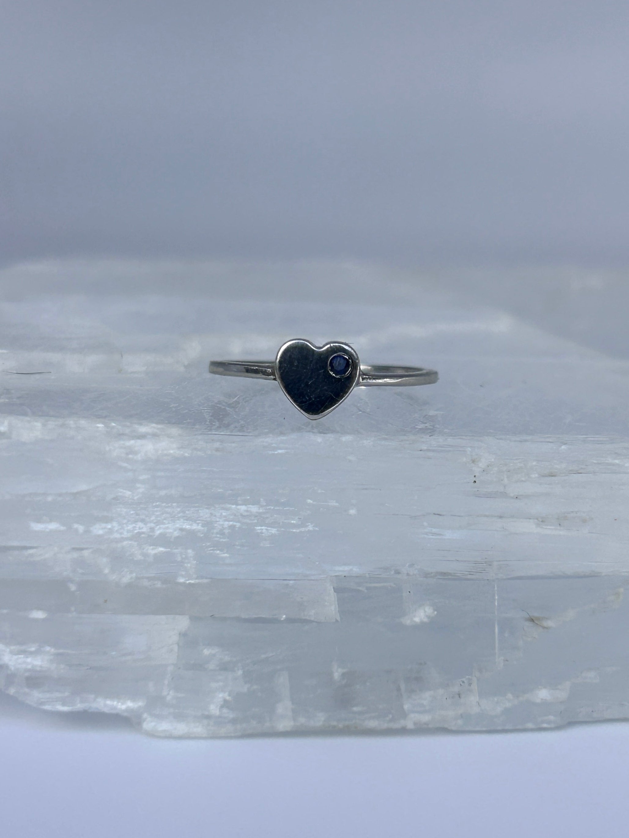 Sterling Silver Sapphire Minimalist Heart Ring