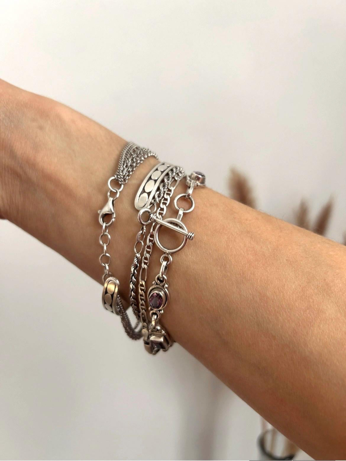 Sterling Silver Amethyst Link Bracelet Toggle Clasp