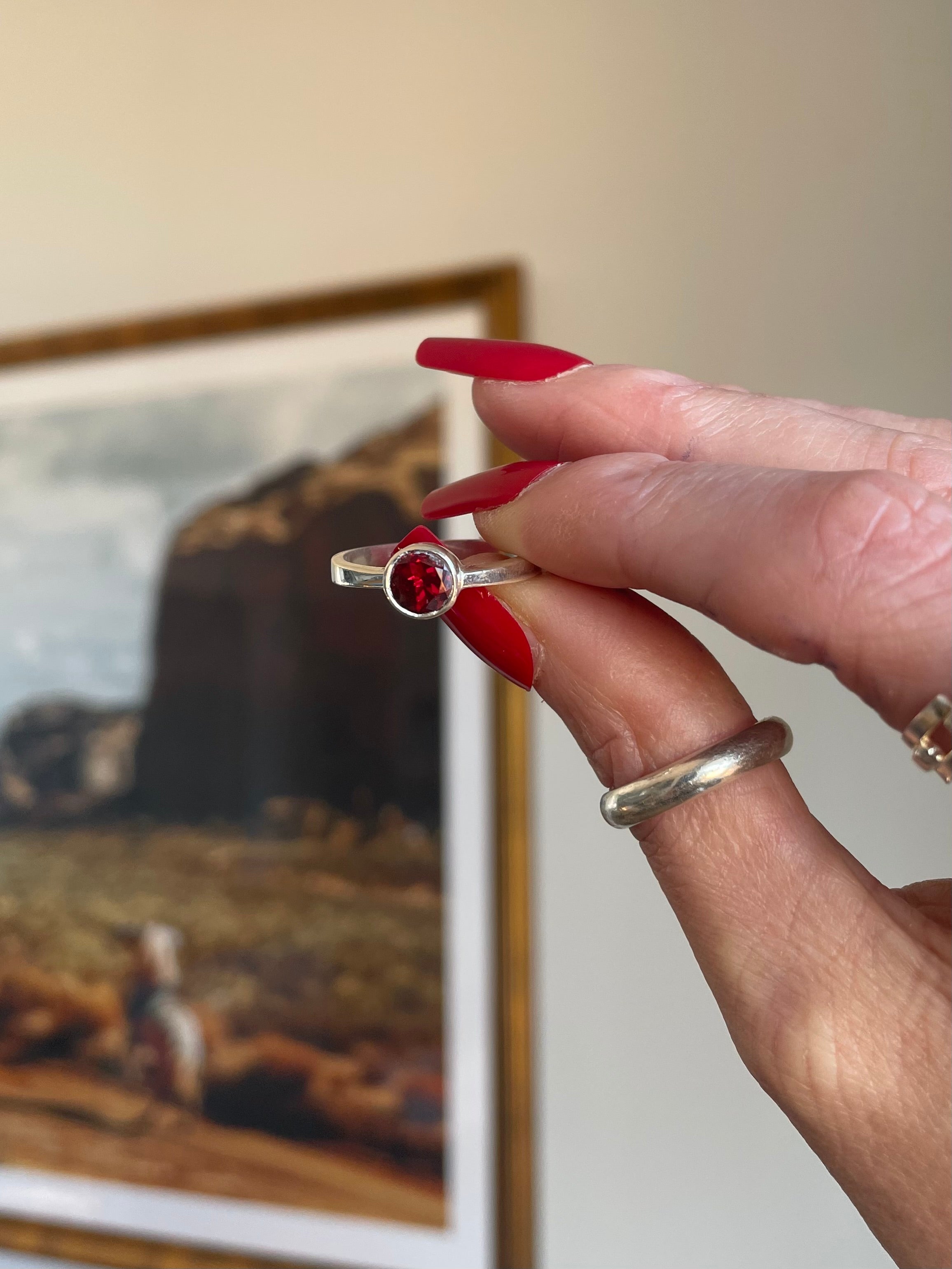 Sterling Silver Petite Garnet Ring