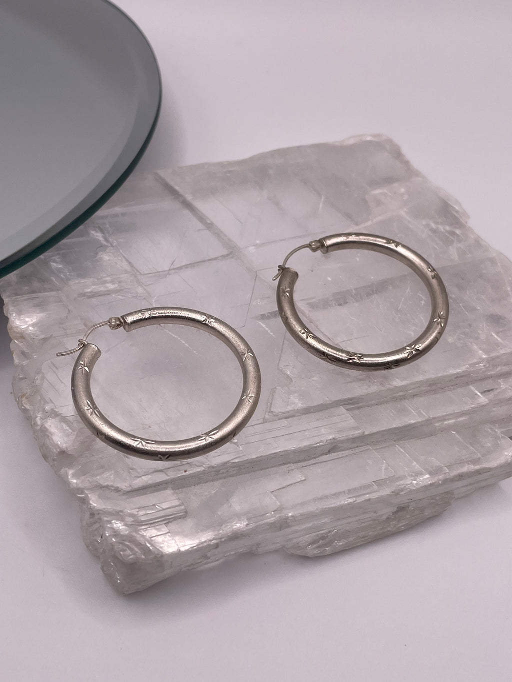 Sterling Silver Star Etched Chunky Hoops