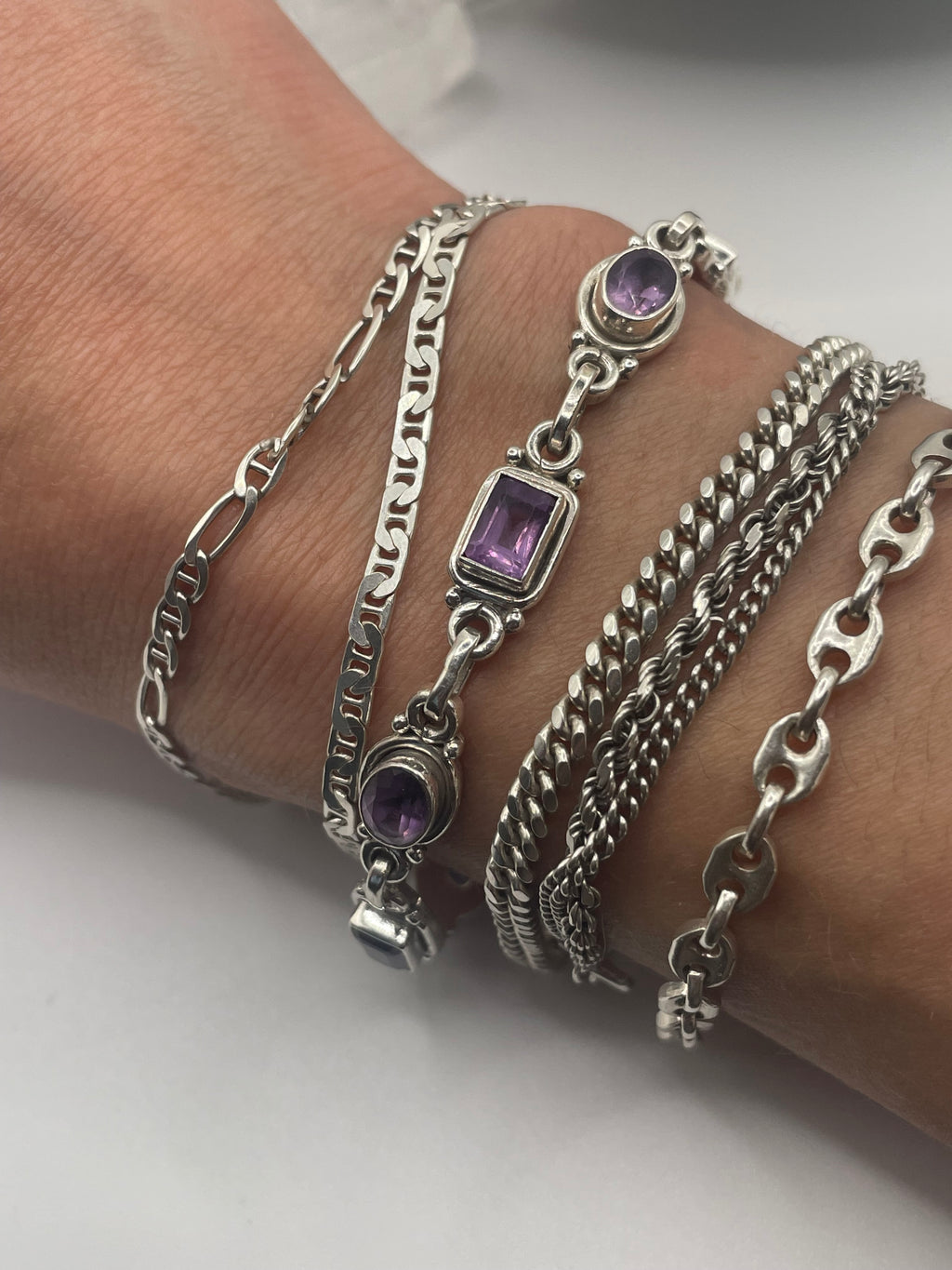Sterling Silver Amethyst Link Bracelet Toggle Clasp