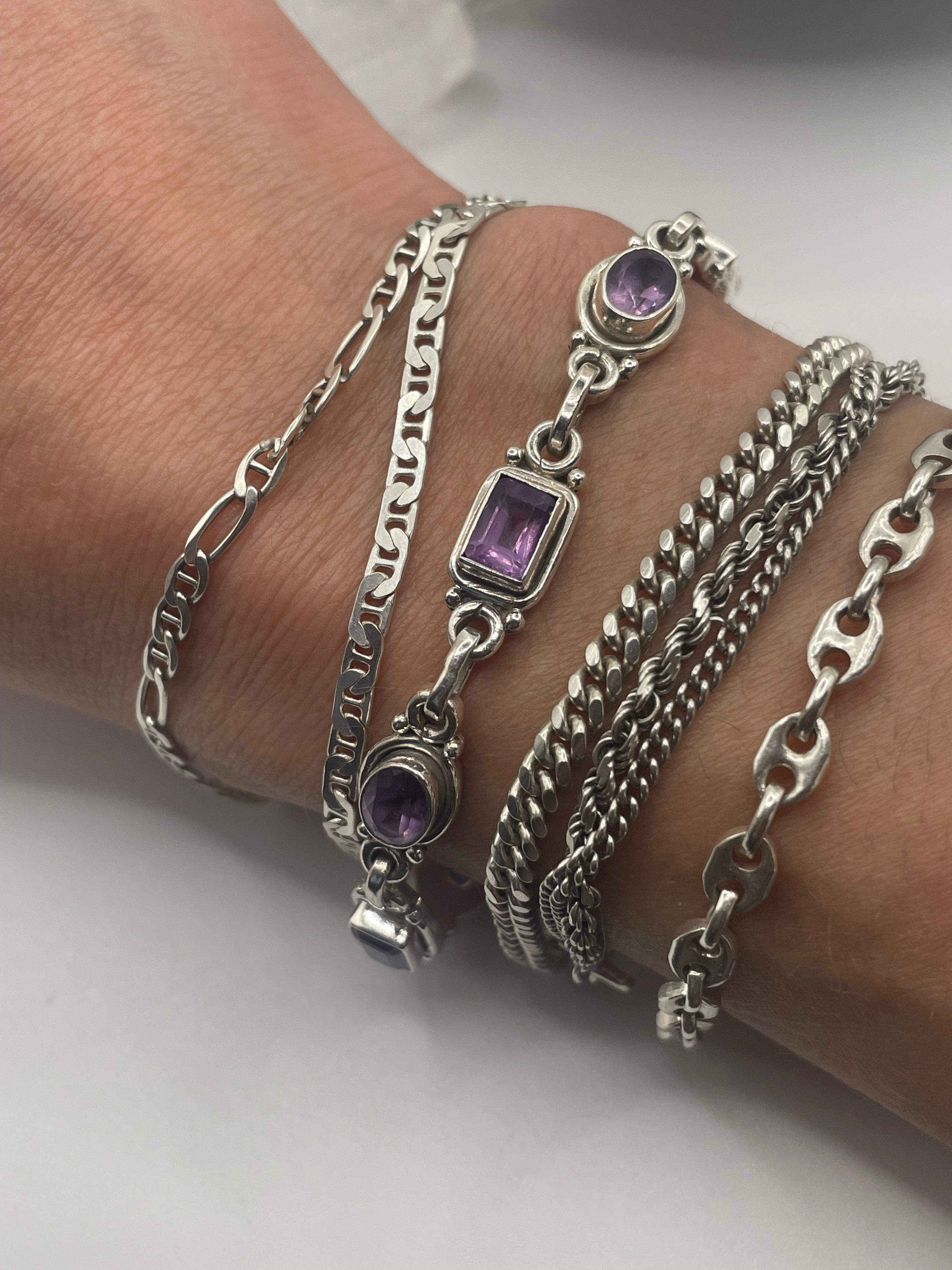 Sterling Silver Amethyst Link Bracelet Toggle Clasp