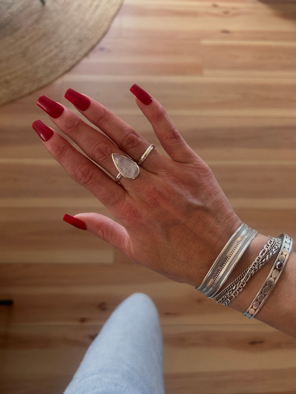 Sterling Silver Moonstone Teardrop Statement Ring