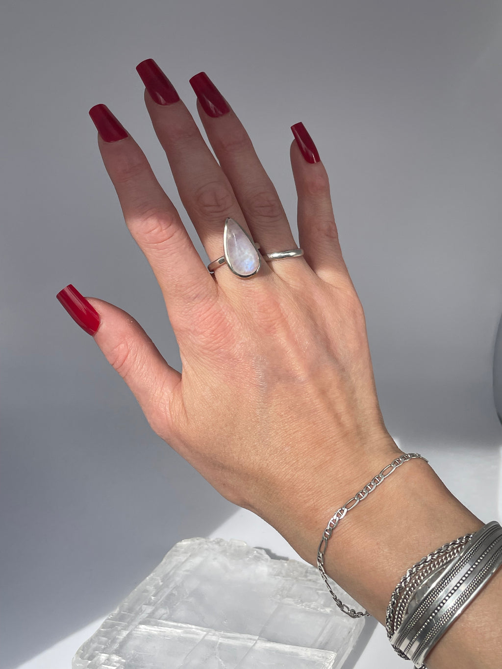 Sterling Silver Moonstone Teardrop Statement Ring