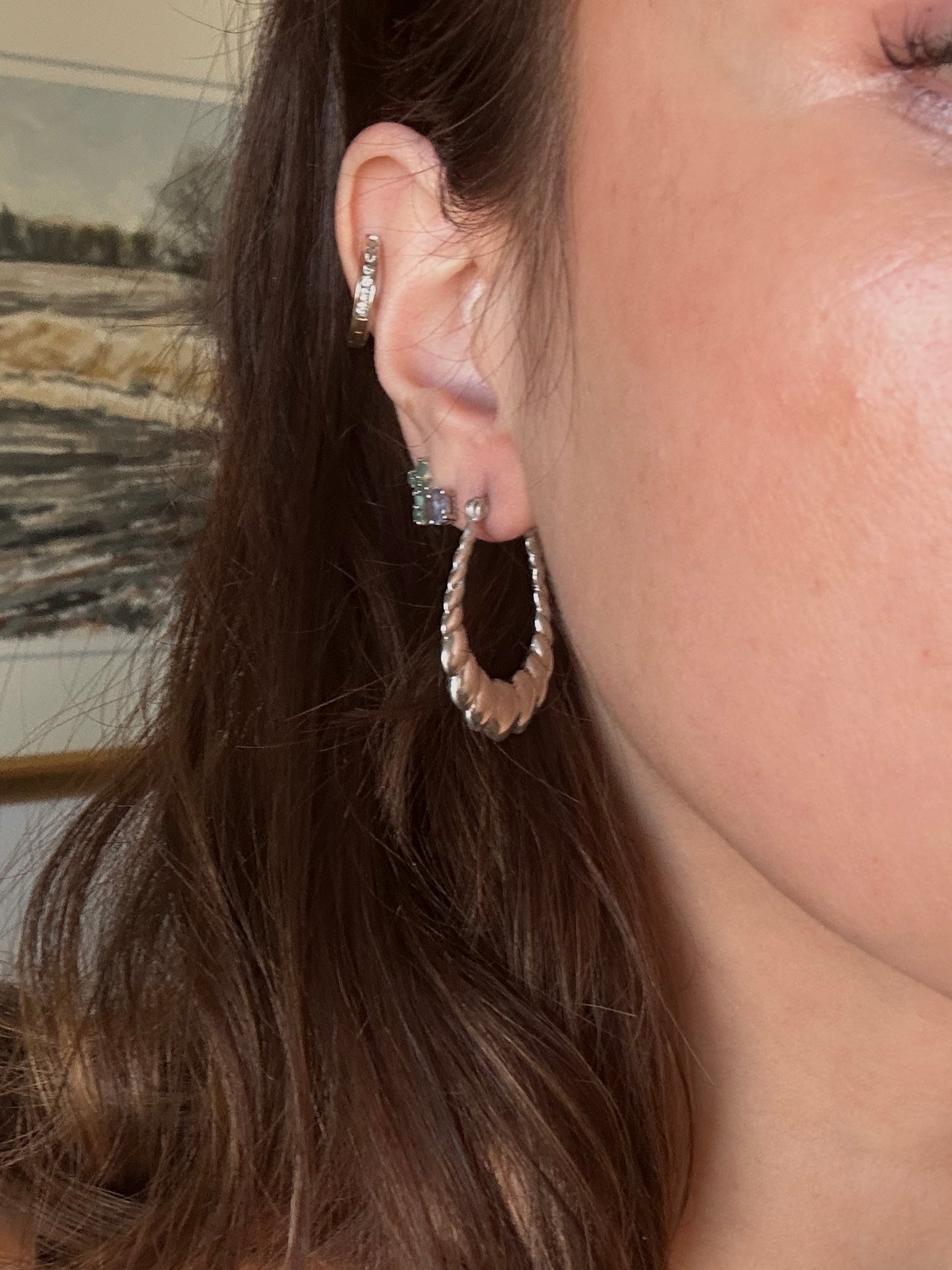 Sterling Silver Puffy Textured Hoop Earrings