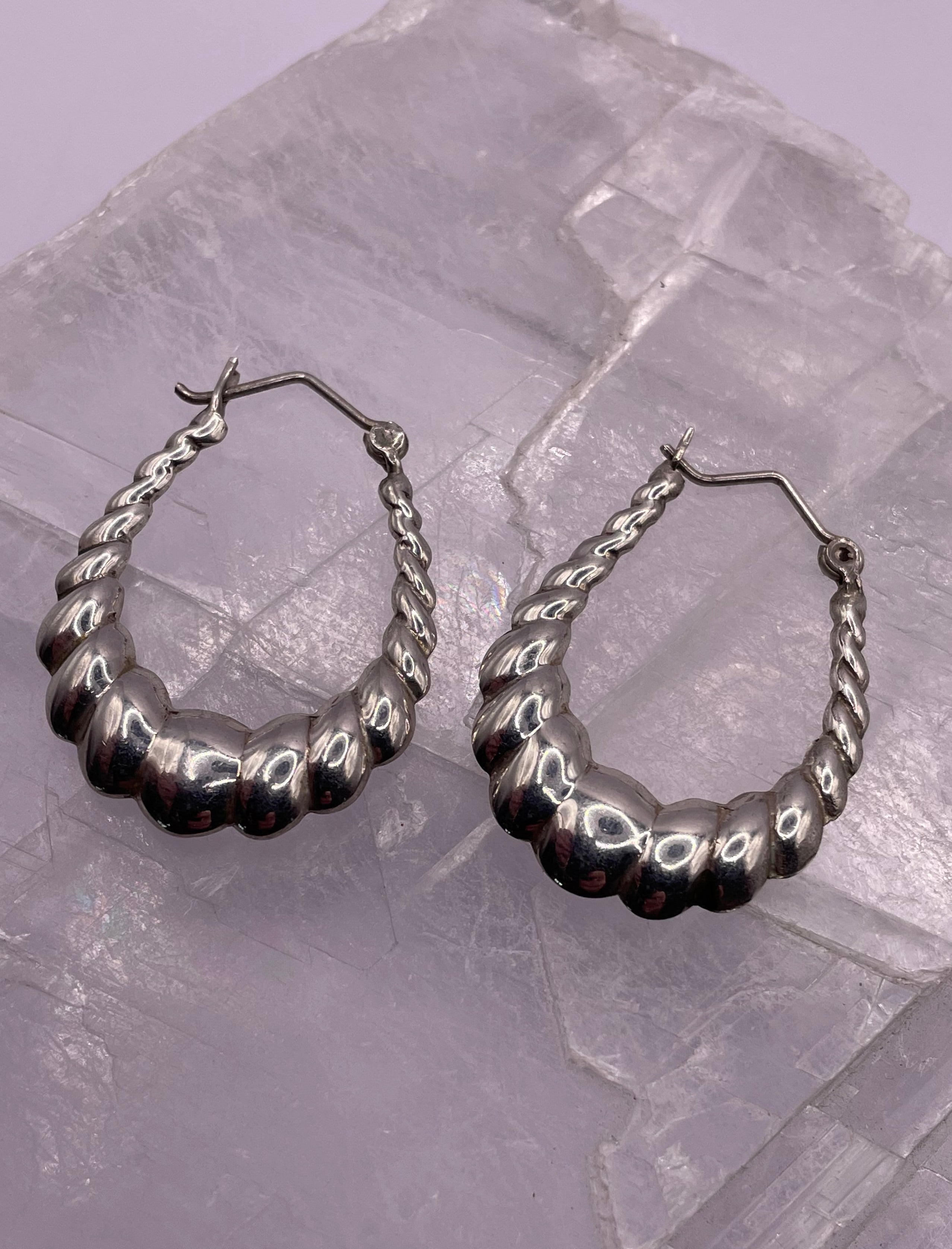 Sterling Silver Puffy Textured Hoop Earrings