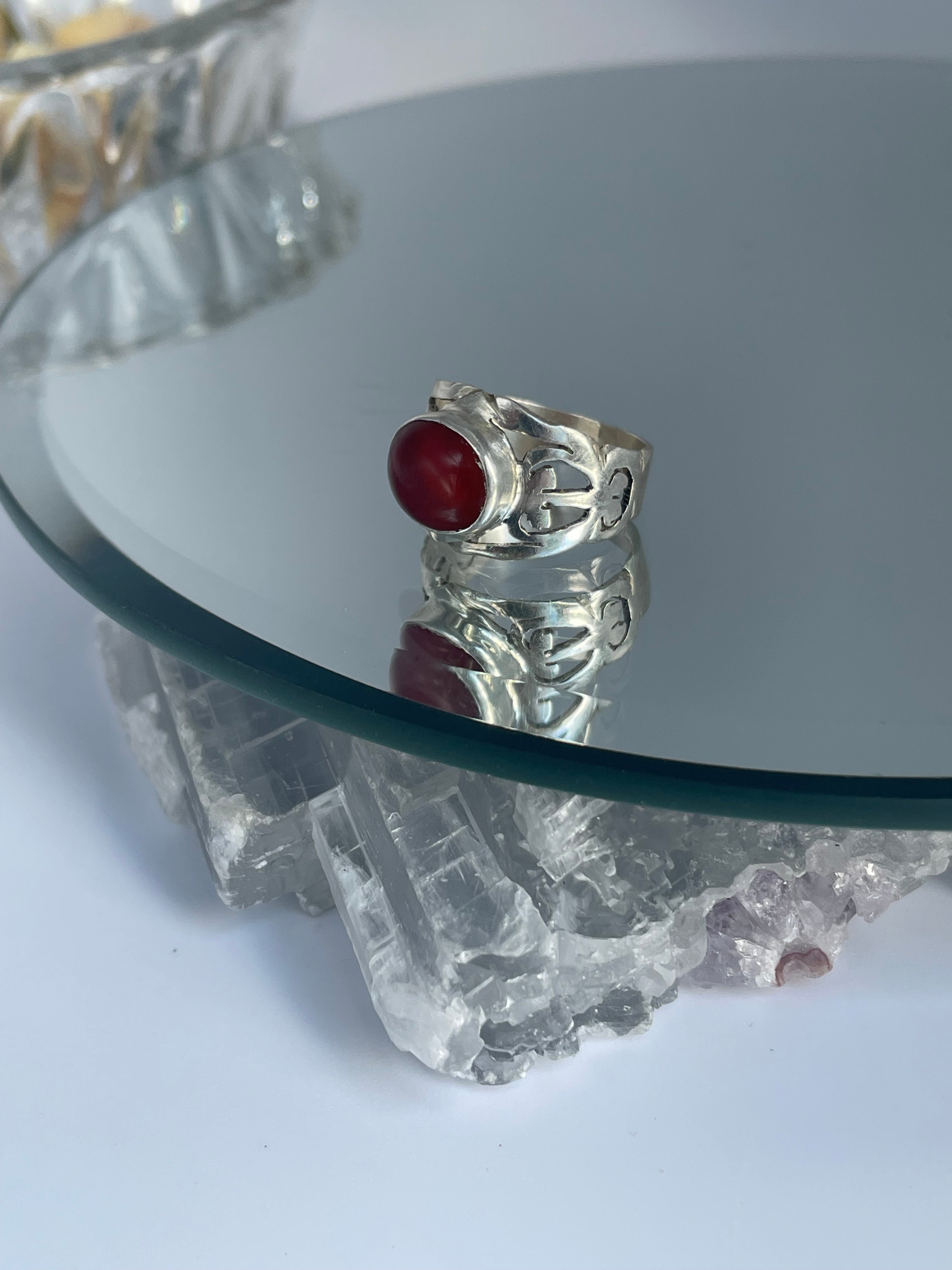 Red Agate Silver Ring