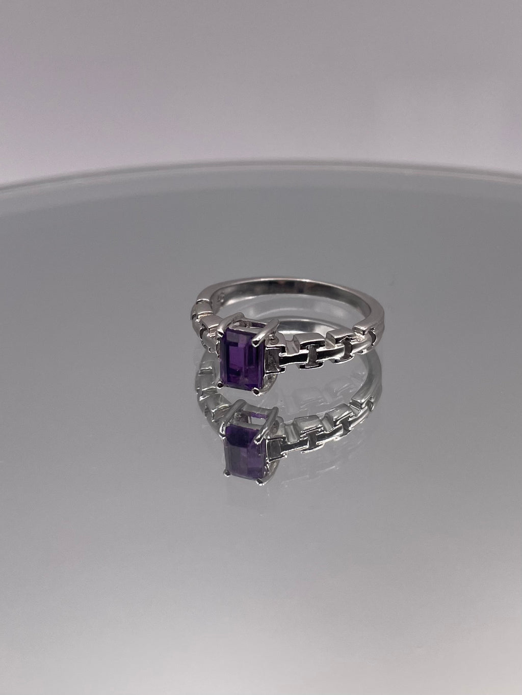 Sterling Silver Amethyst Chain Link Ring