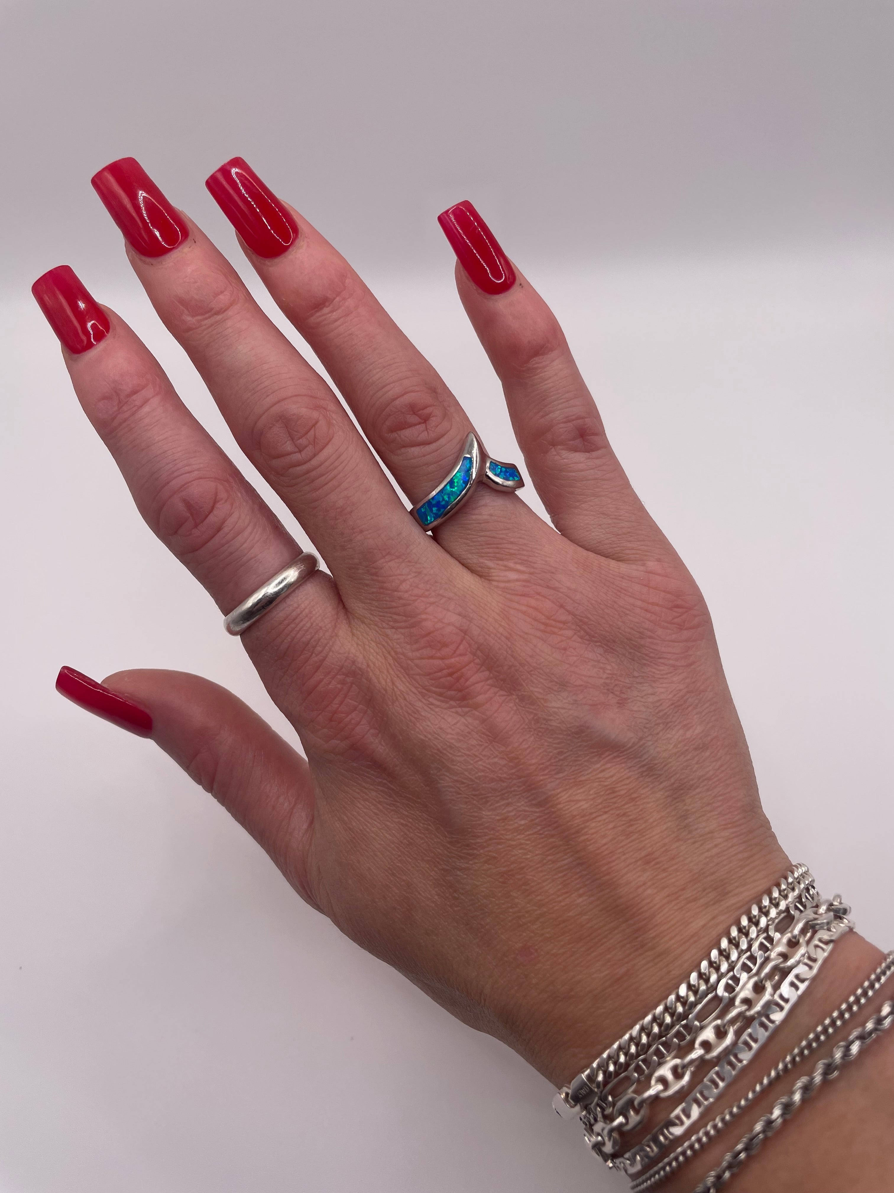 Sterling Silver Opalite Wave Inlay Ring