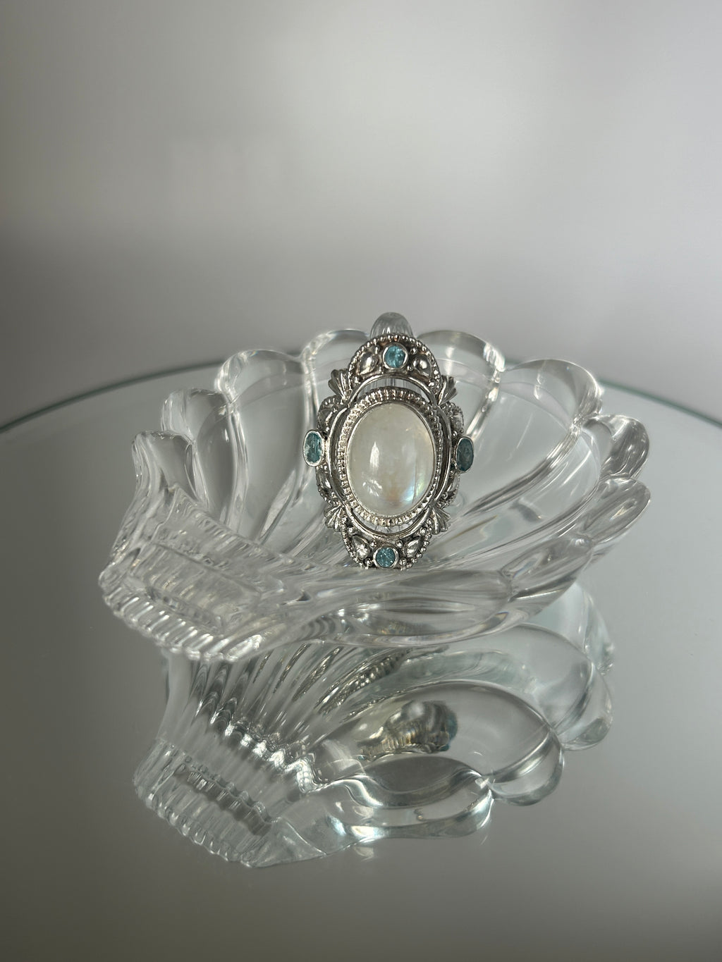 Sterling Silver Moonstone + Blue Topaz Statement Ring