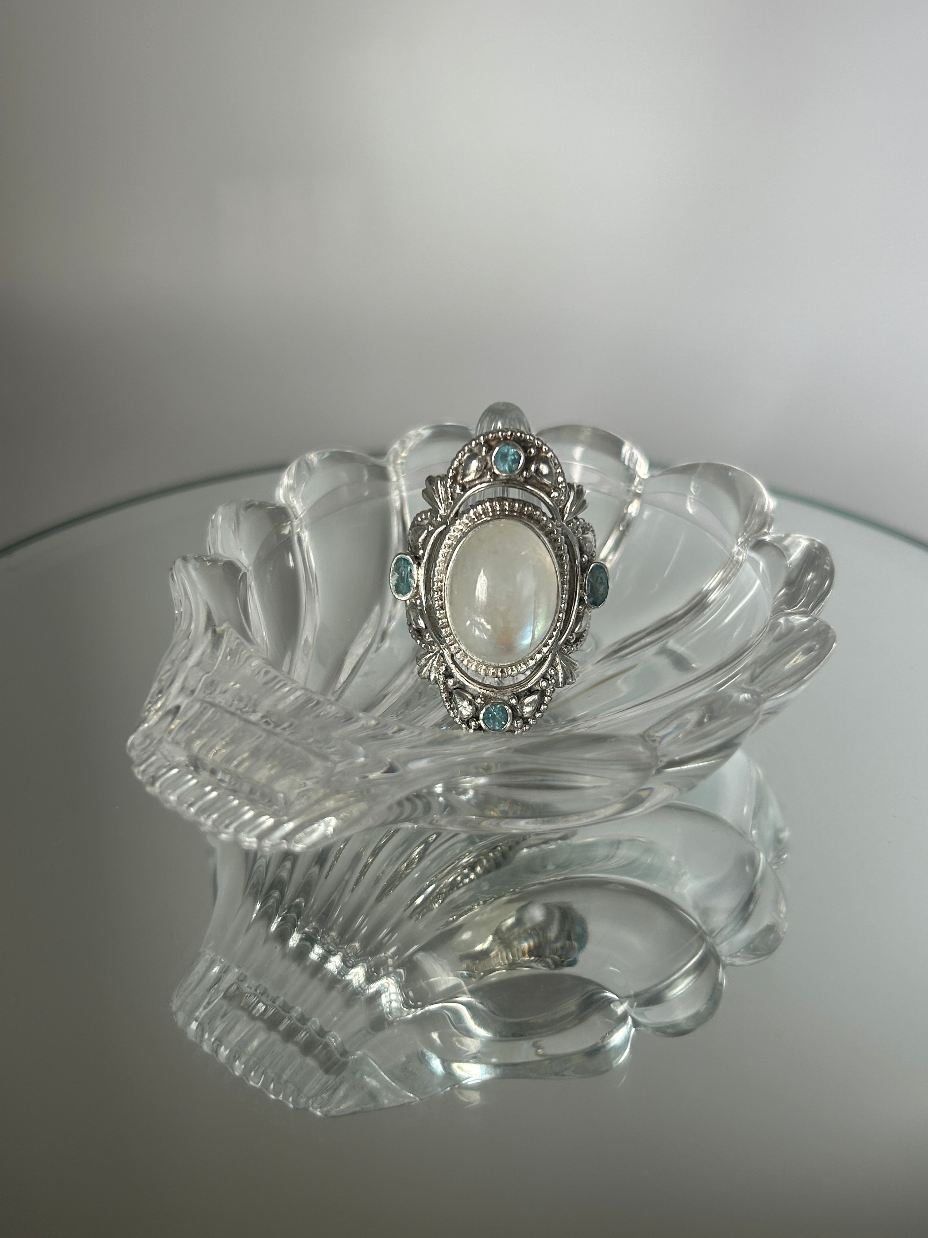 Sterling Silver Moonstone + Blue Topaz Statement Ring