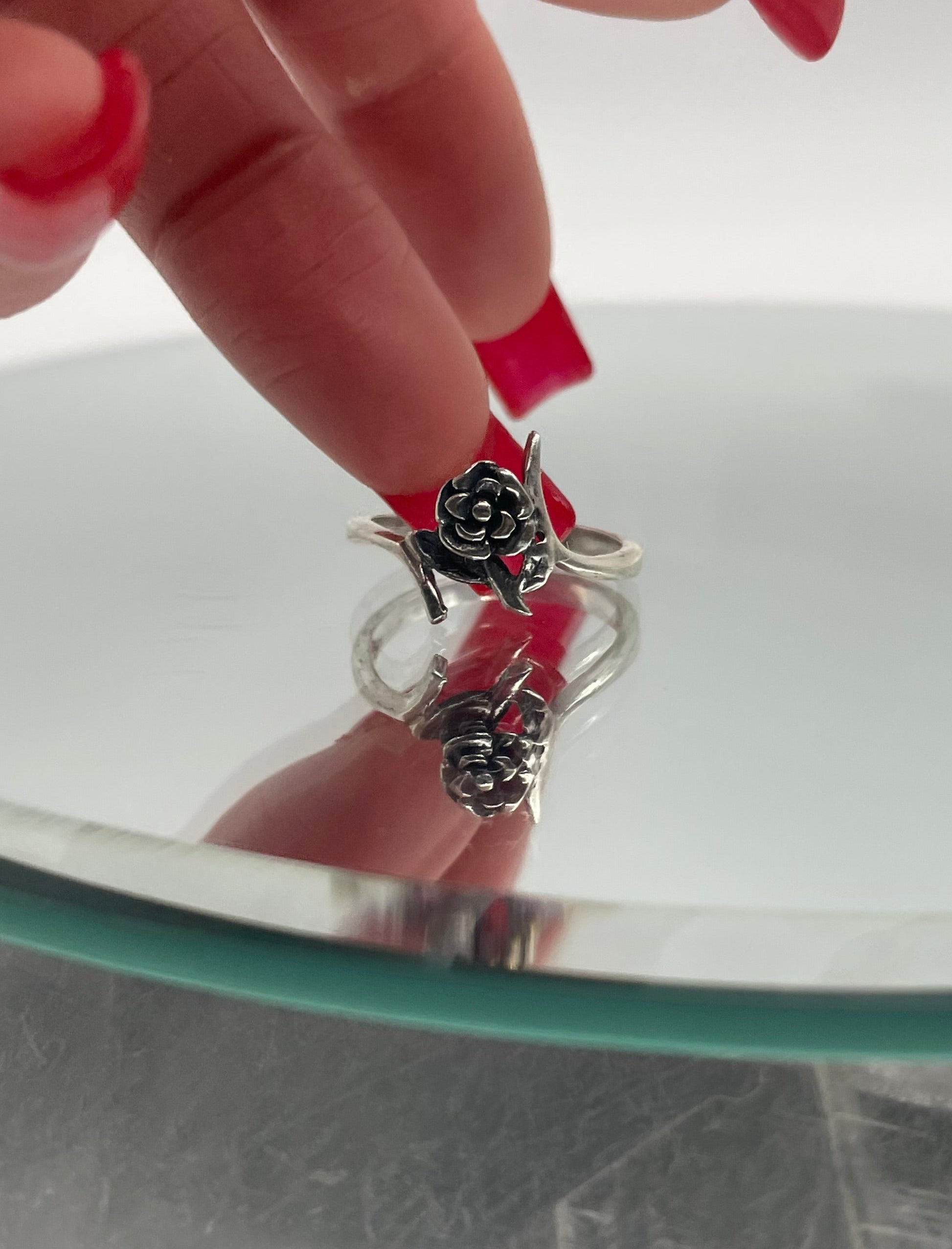 Sterling Silver Rose Ring Floral Vintage