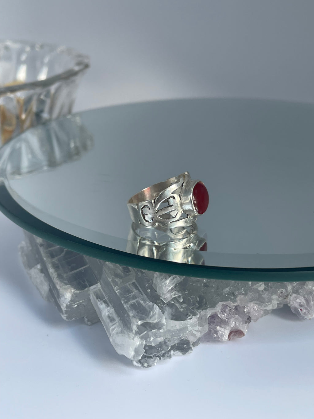 Red Agate Silver Ring