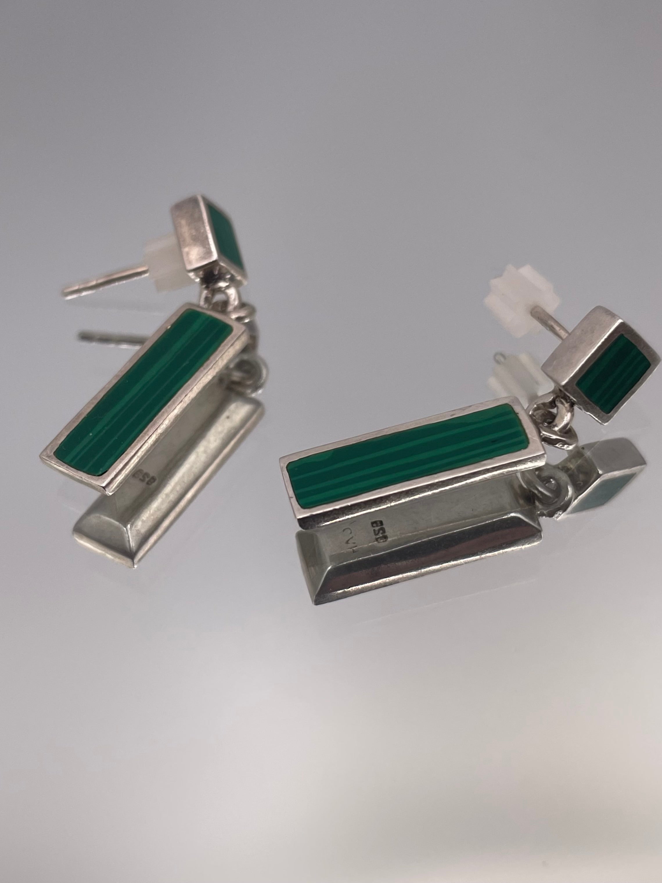 Sterling Silver Malachite Inlay Drop Earrings