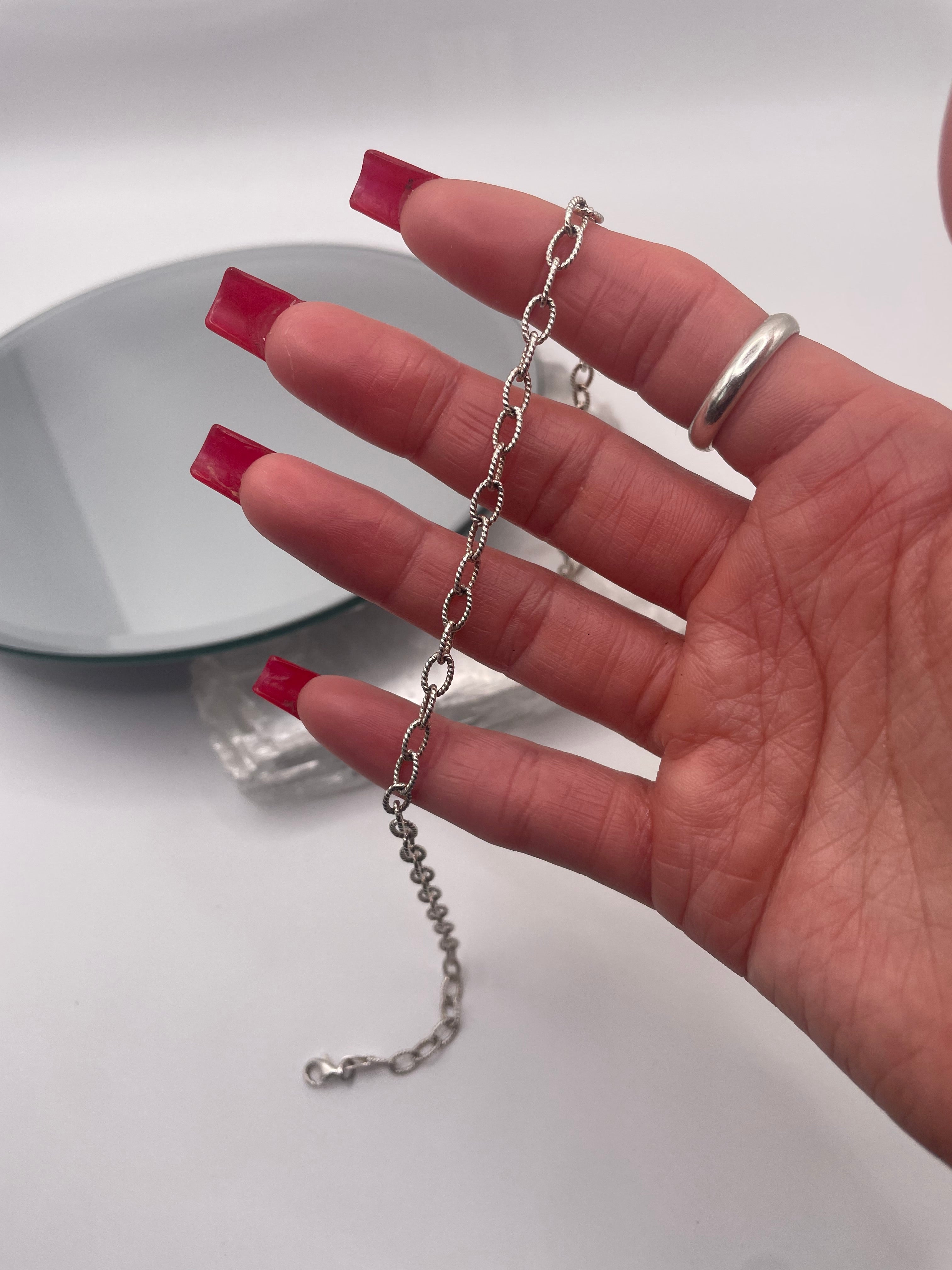 Italian Silver Oval Link Necklace Textured Chain