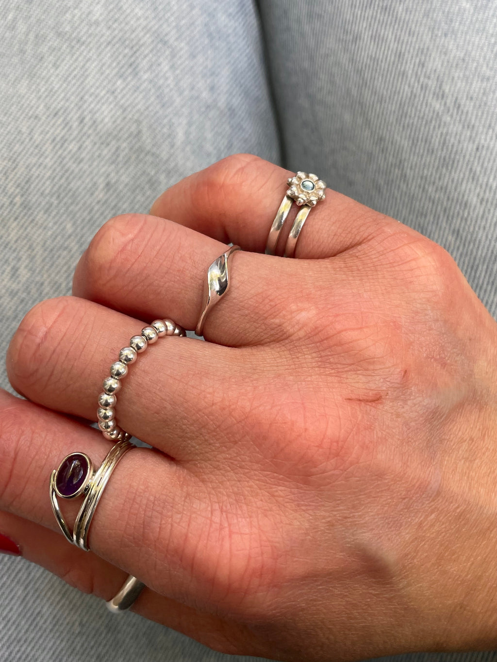 Silver Bead Stacking Ring