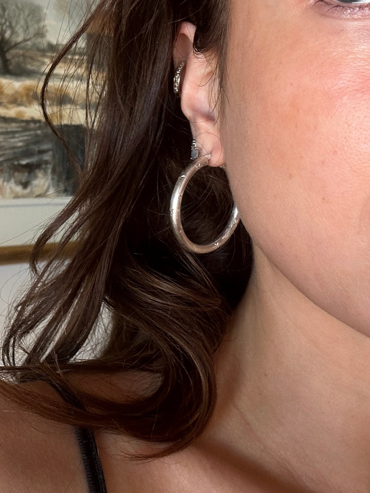 Sterling Silver Star Etched Chunky Hoops