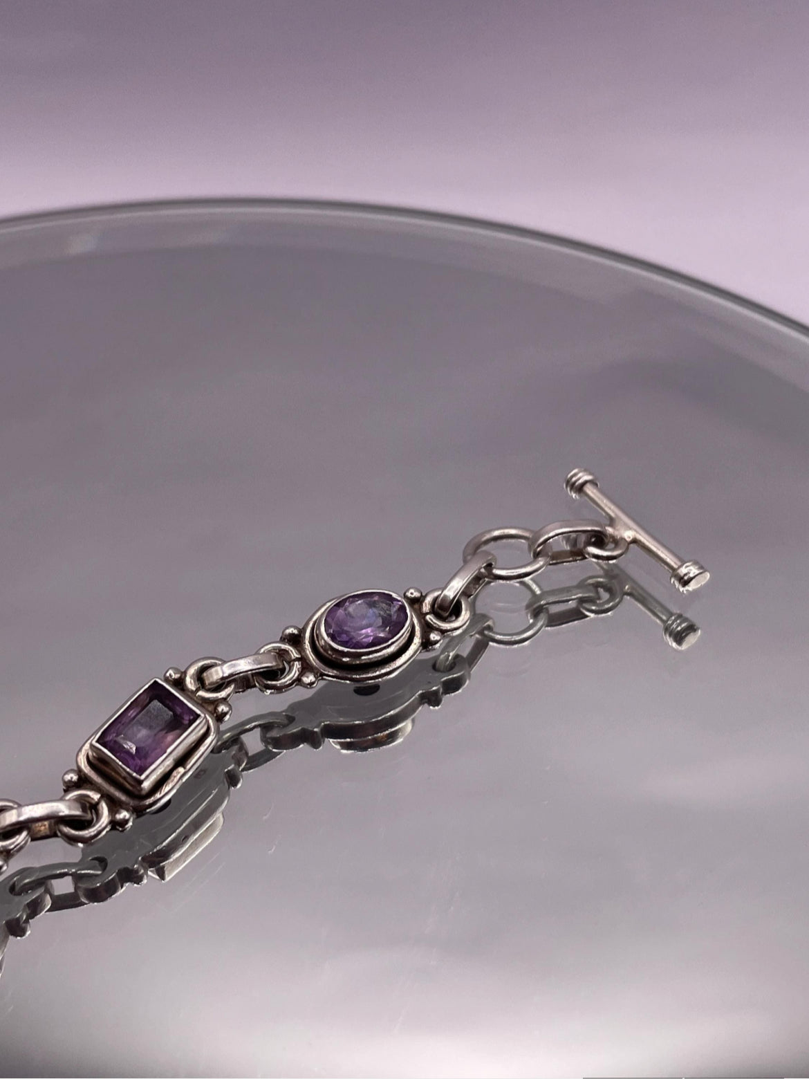 Sterling Silver Amethyst Link Bracelet Toggle Clasp