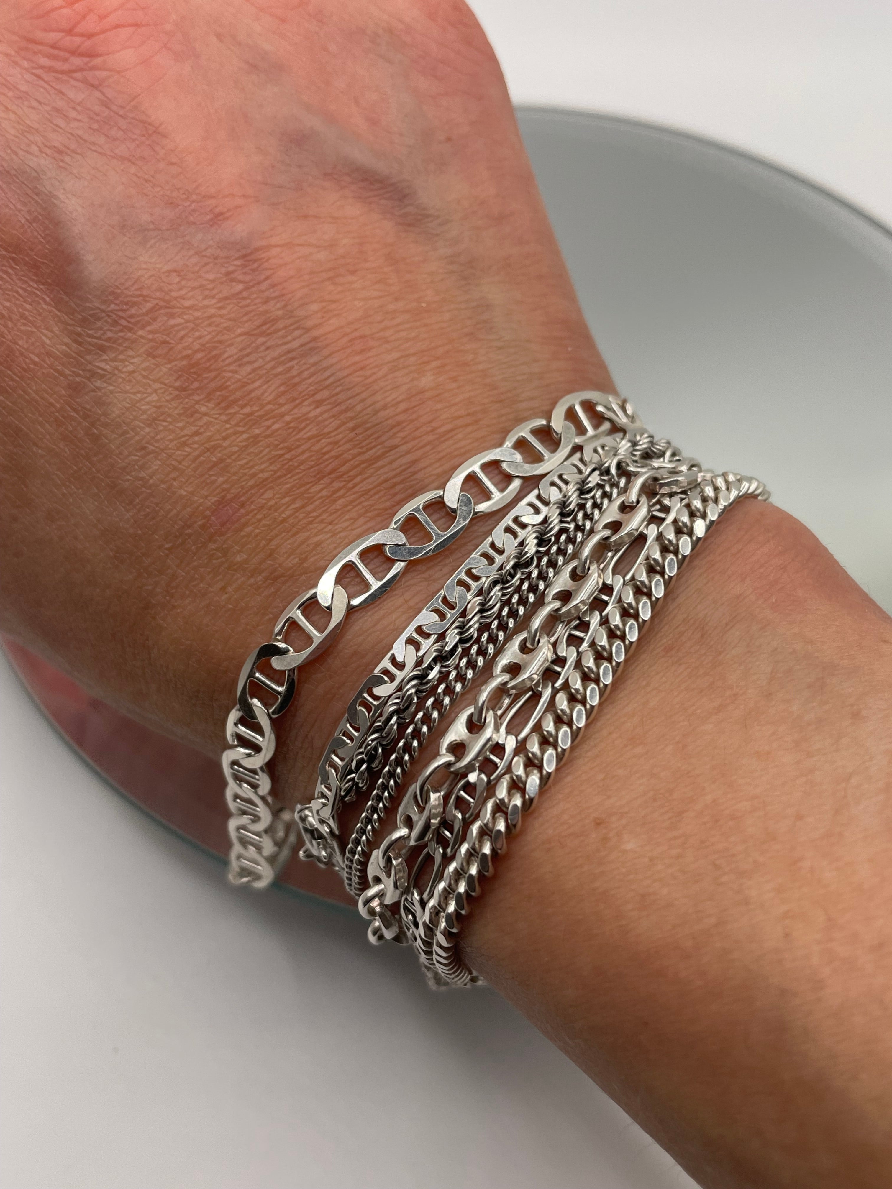 Italian Silver Thin Mariner Link Bracelet