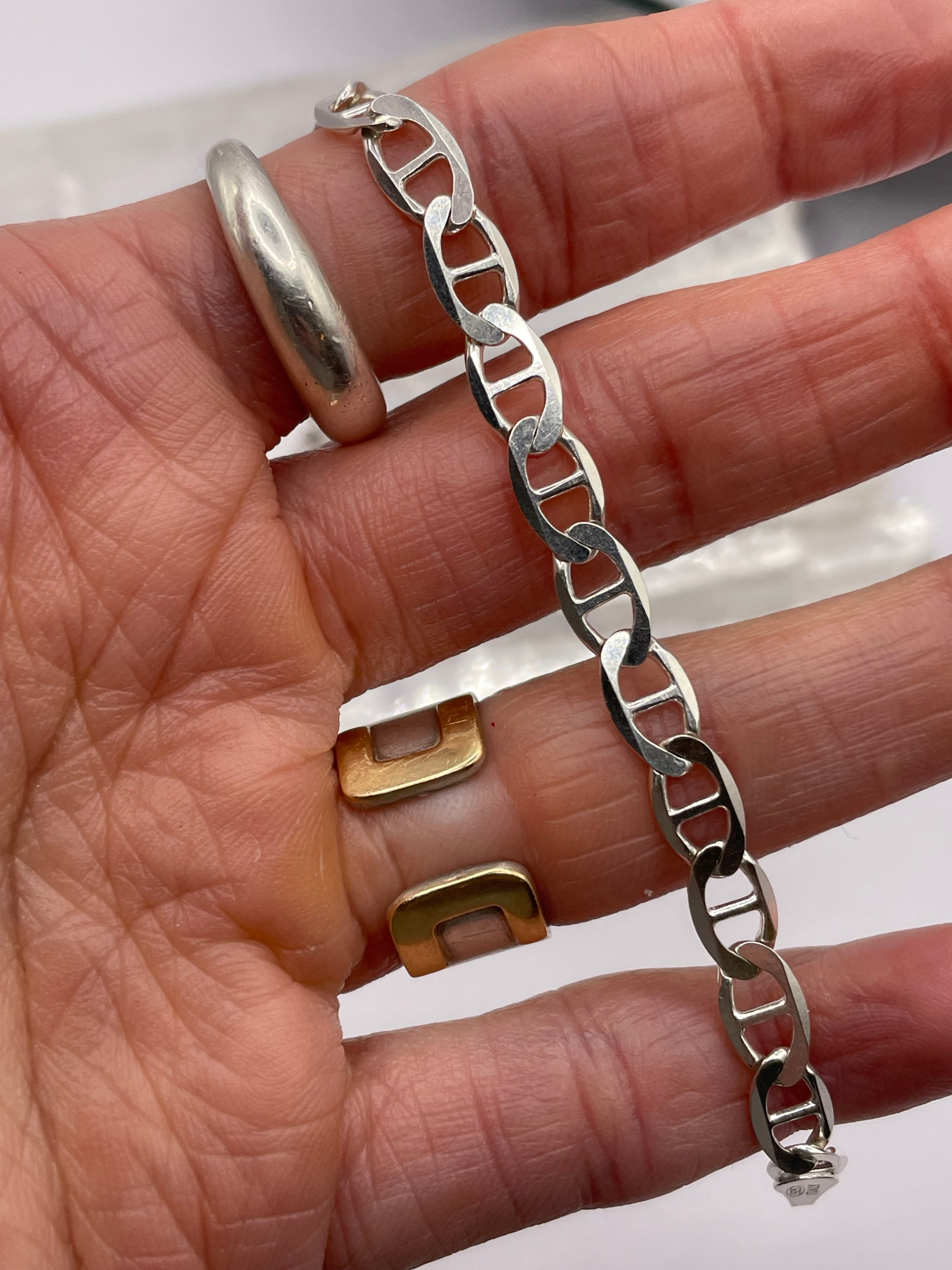 Italian Silver Thin Mariner Link Bracelet