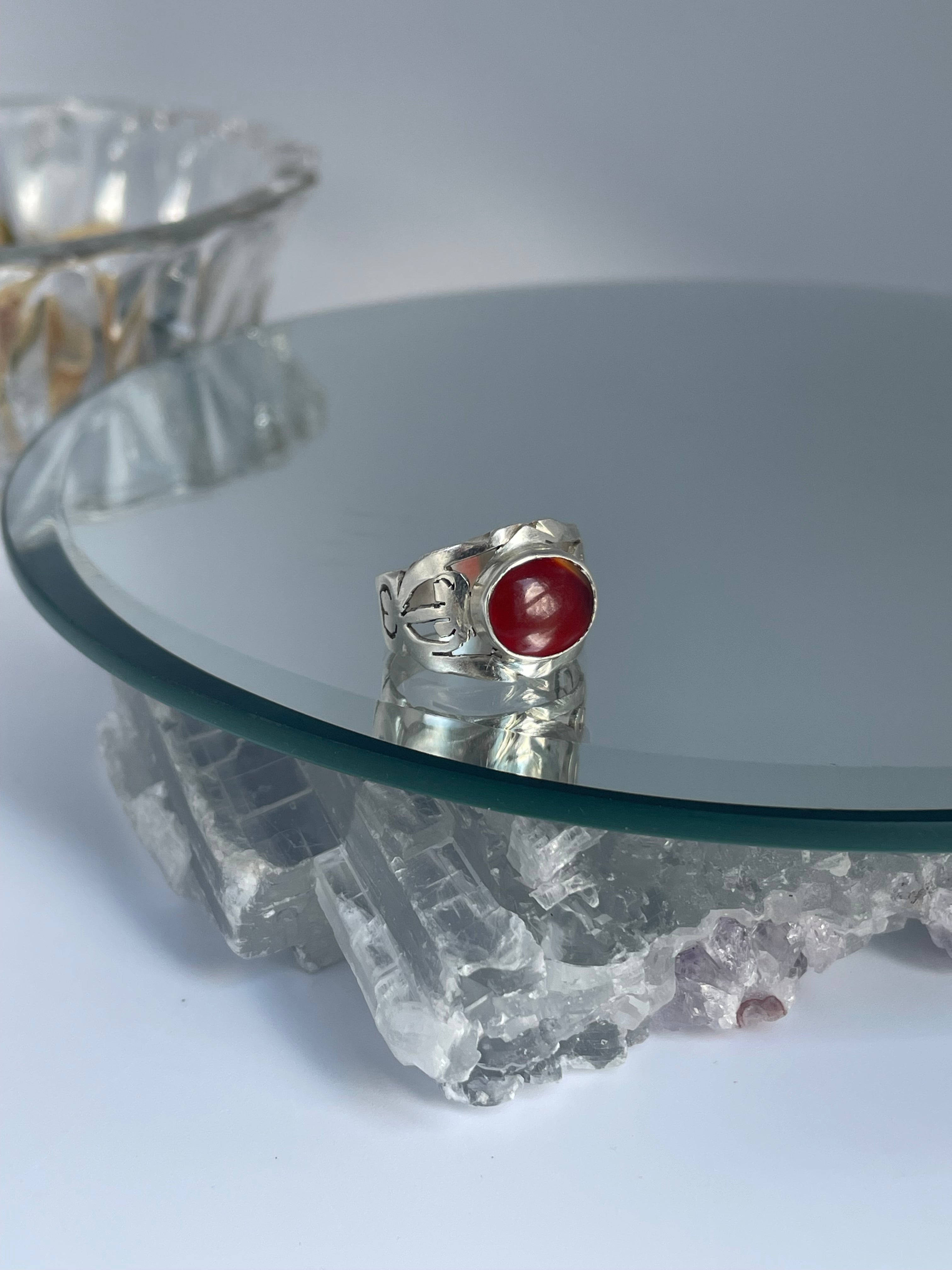 Red Agate Silver Ring