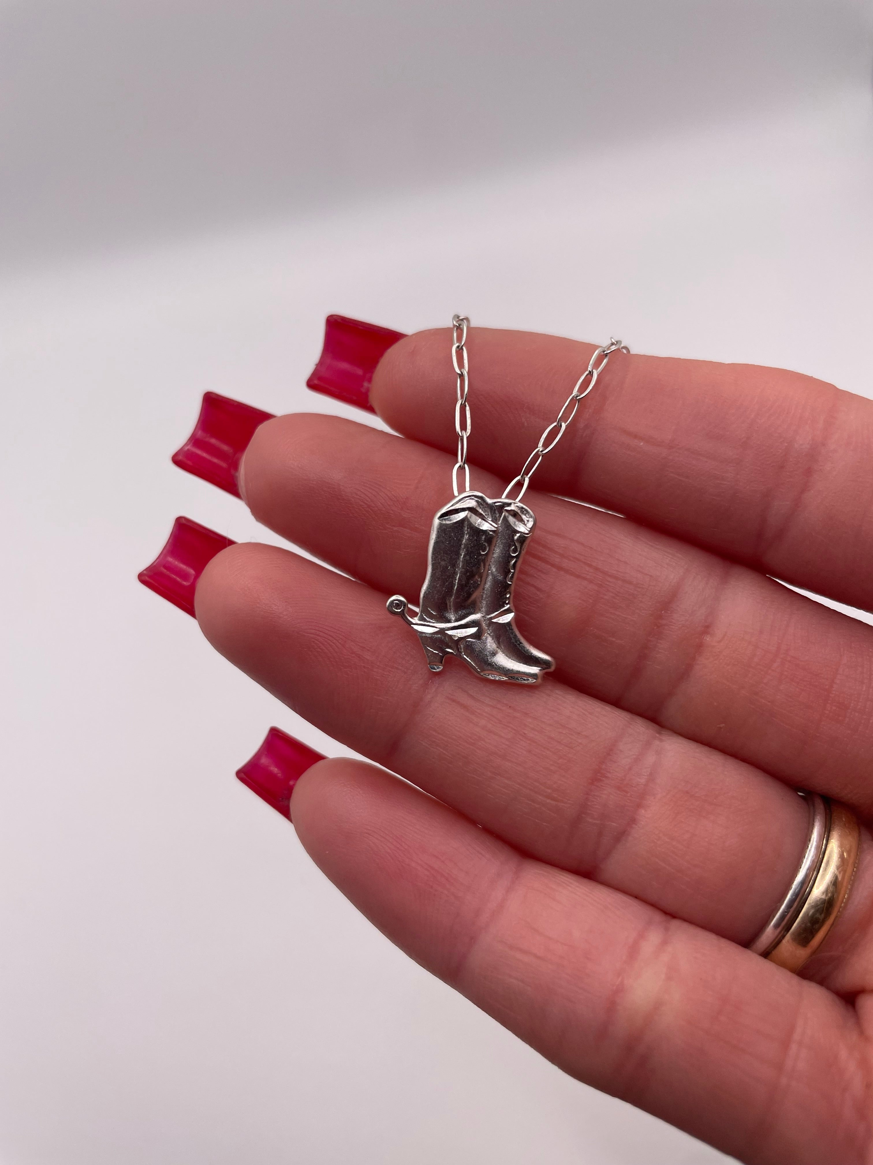 Sterling Silver Dainty Cowboy Boot Pendant Necklace
