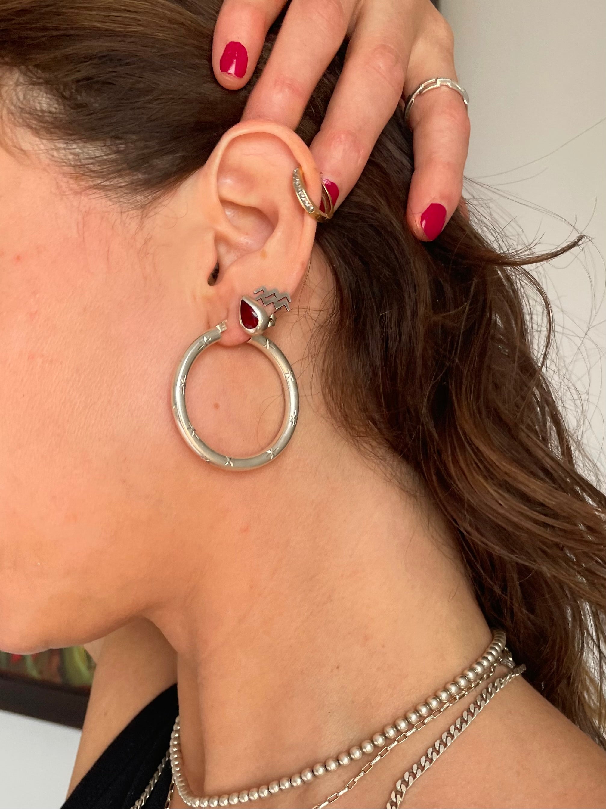 Sterling Silver Star Etched Chunky Hoops