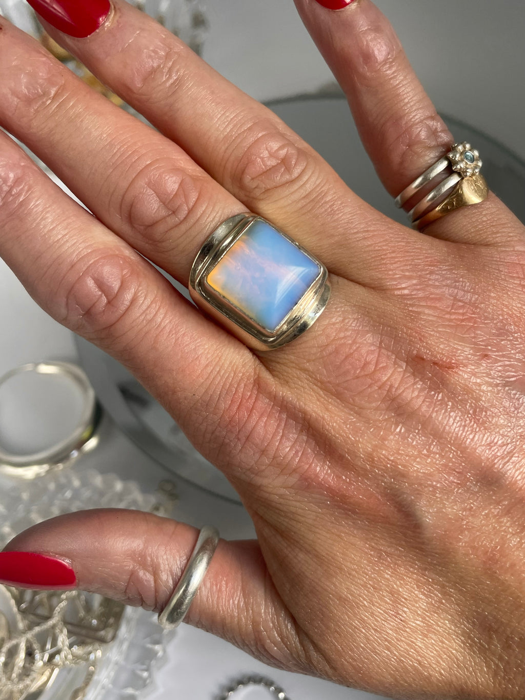 Sterling Silver Chunky Opalite Statement Ring